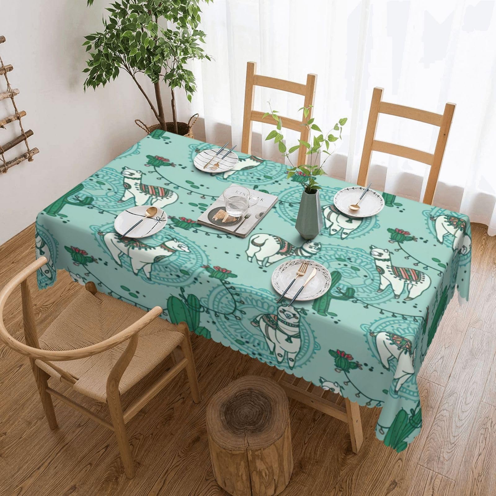 Nappe rectangulaire lavable motif lama grand format salle à manger