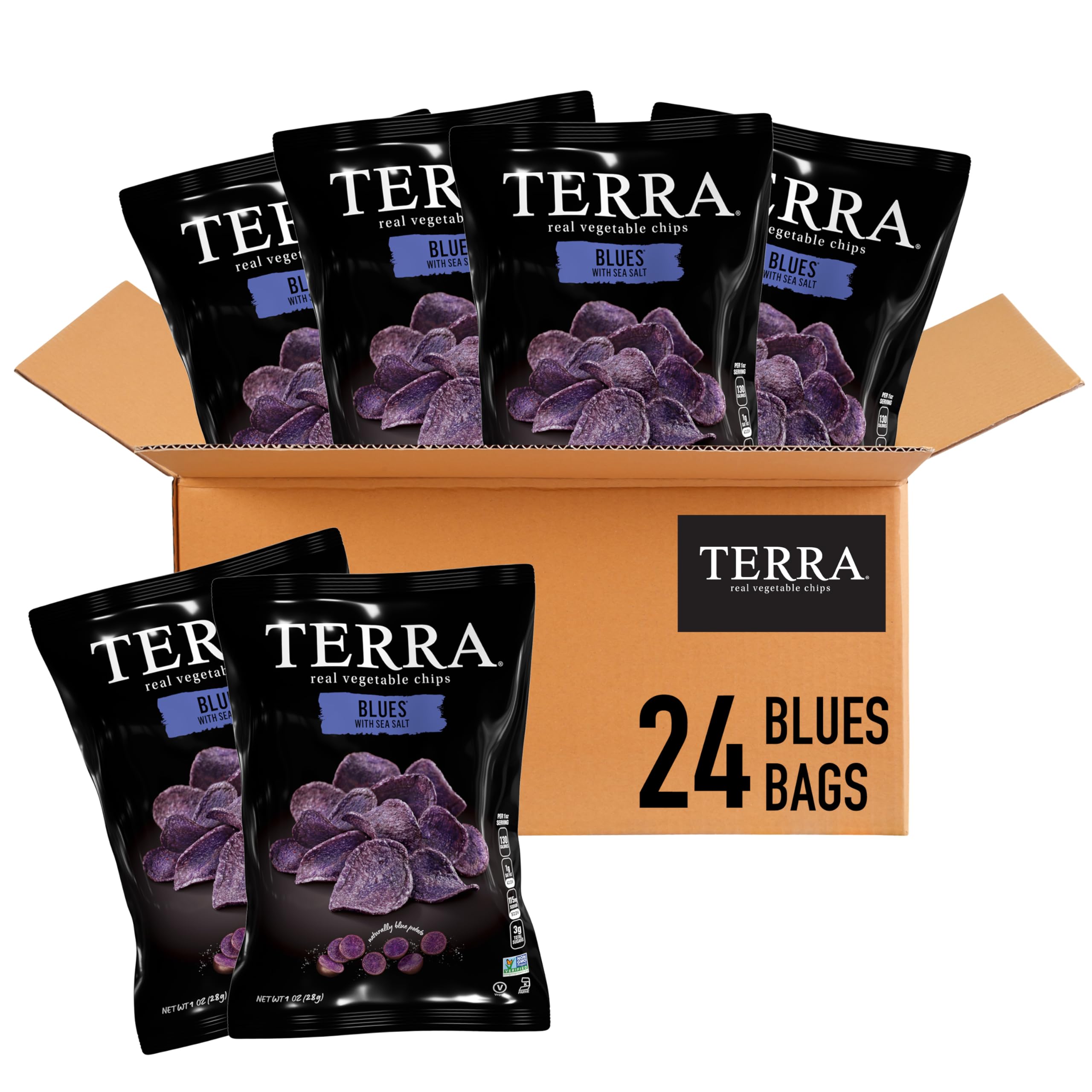 TerraVegetable Chips, Blues Chips with Sea Salt, 1 Oz (Pack of 24)