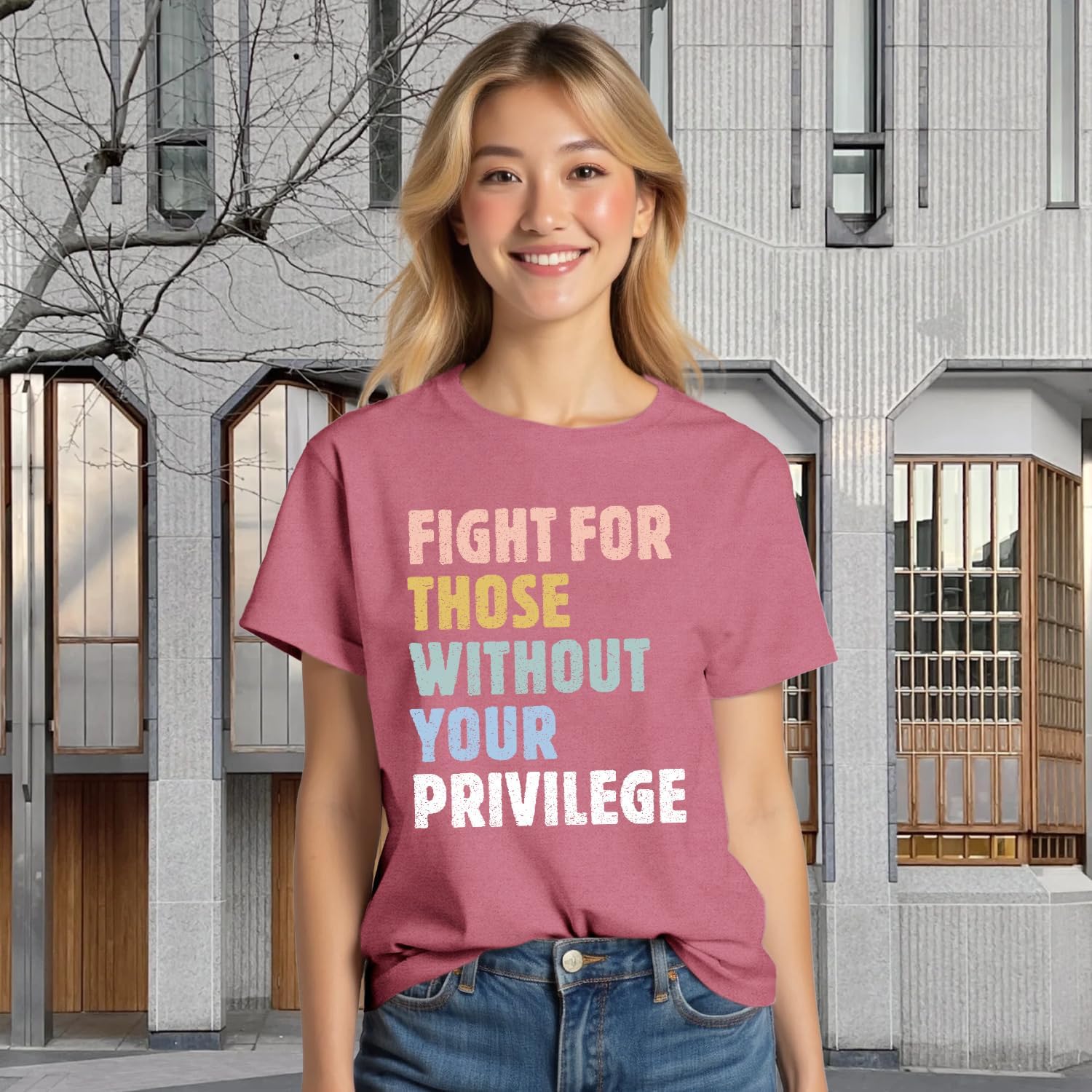 Equality Shirt for Women Human Rights T-Shirt Fight for Those Without Your Privilege Letter Printing Tee Tops - Image 5