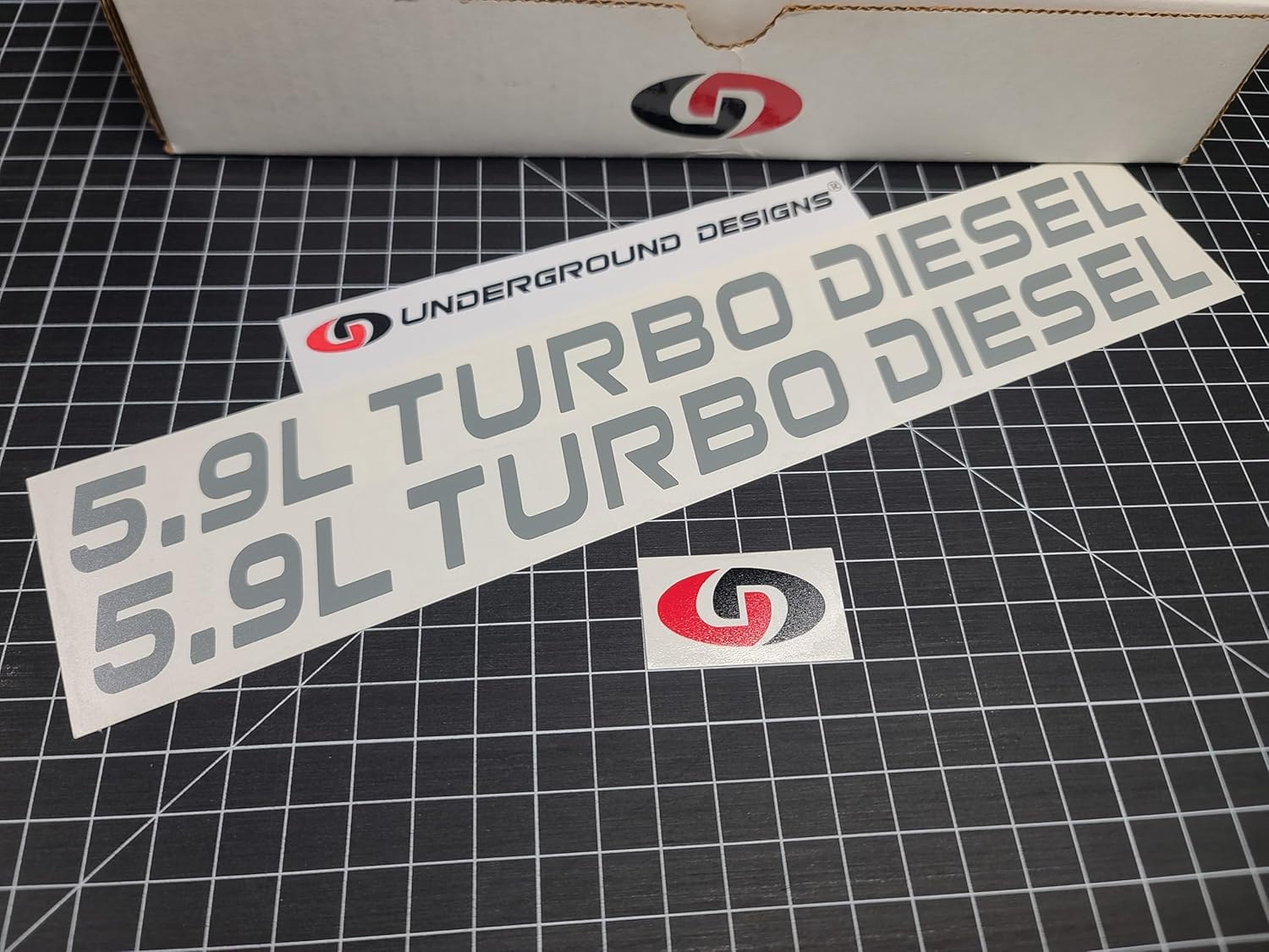 5.9L Turbo Diesel Decals (2pk) Truck Hood Stickers Fits 1989-1993 Ram (Gloss Red, 2.0" Tall x 25" Overall Length)
