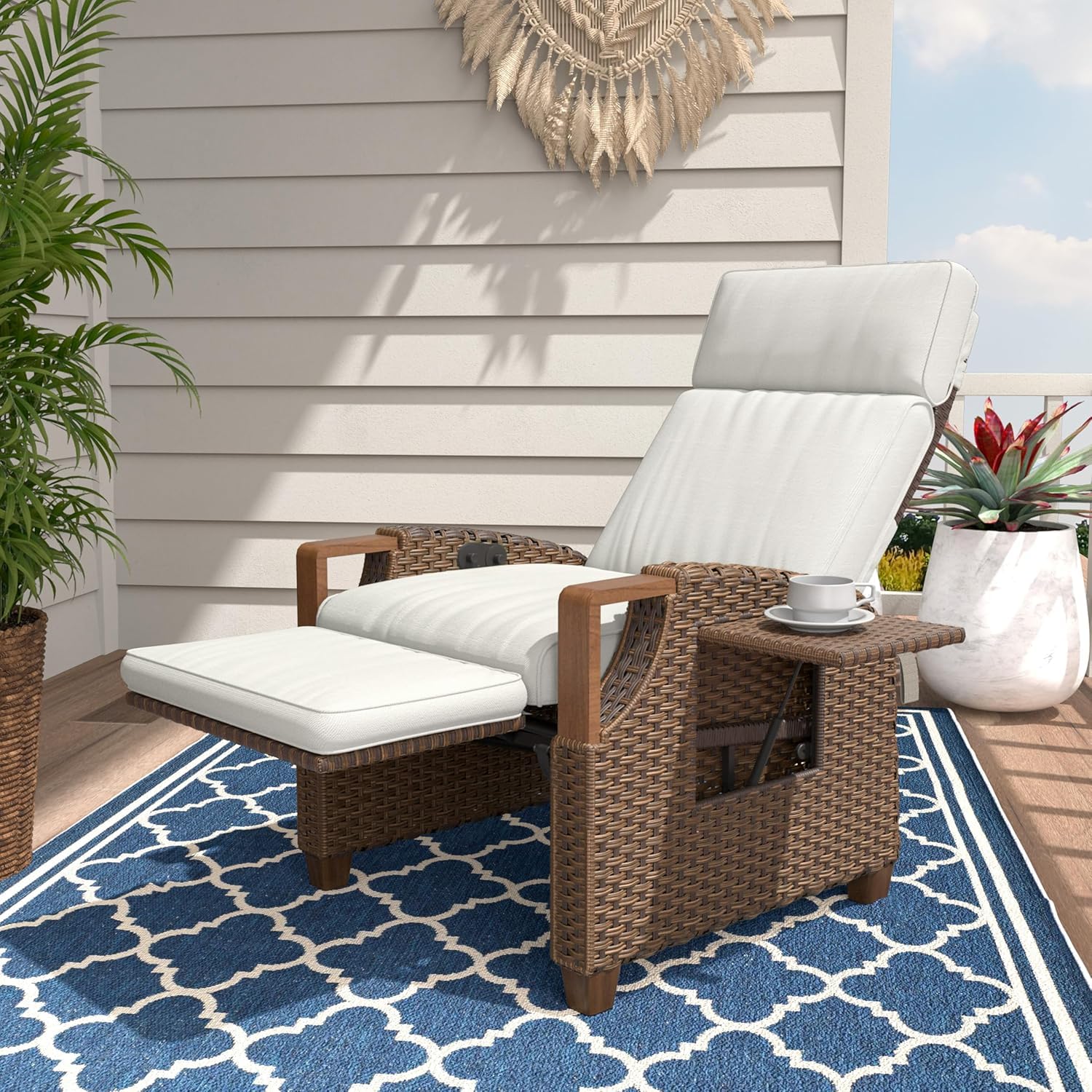 Grand patio Relaxliege Liegesessel mit Sitzkissen, Aluminiumgestell, Armlehnensessel Verstellbare Rückenlehne, Rattan Lehnstühle für Innen