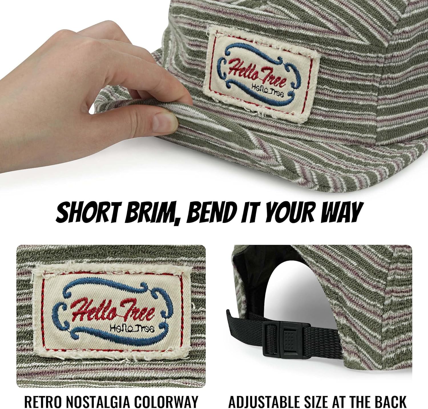 Croogo Short Brim 5 Panel Hat Vintage Striped Style Unisex Baseball Cap with Flat Bill Unstructured Low Profile Hat - Image 3