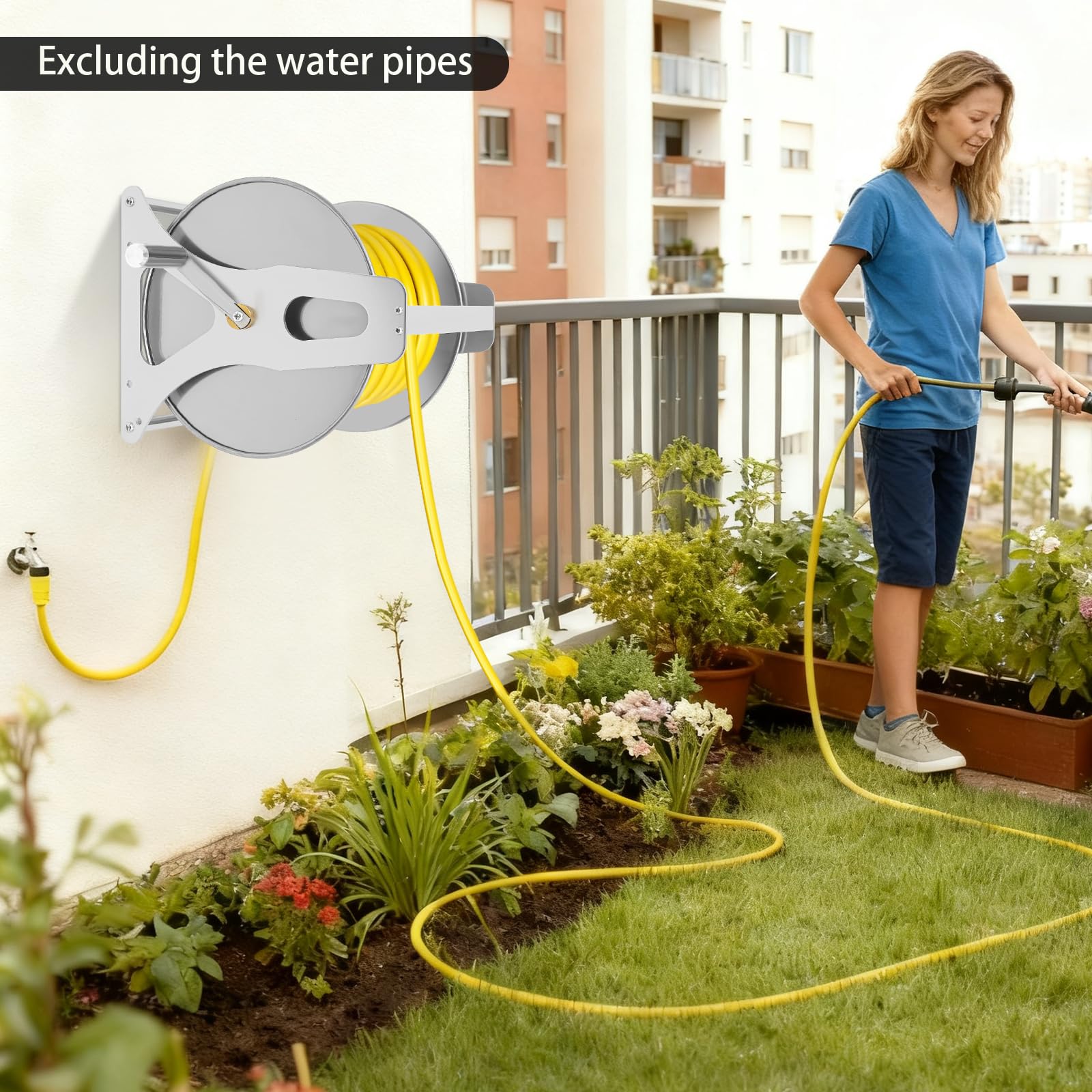 Schlauchtrommel Gartenschlauch Metall Schlauchaufroller leer Boden/Wand Handkurbel Schlauch rolle silber Trommelfür 50m Schlauch Ordentliche Schlauchaufbewahrung