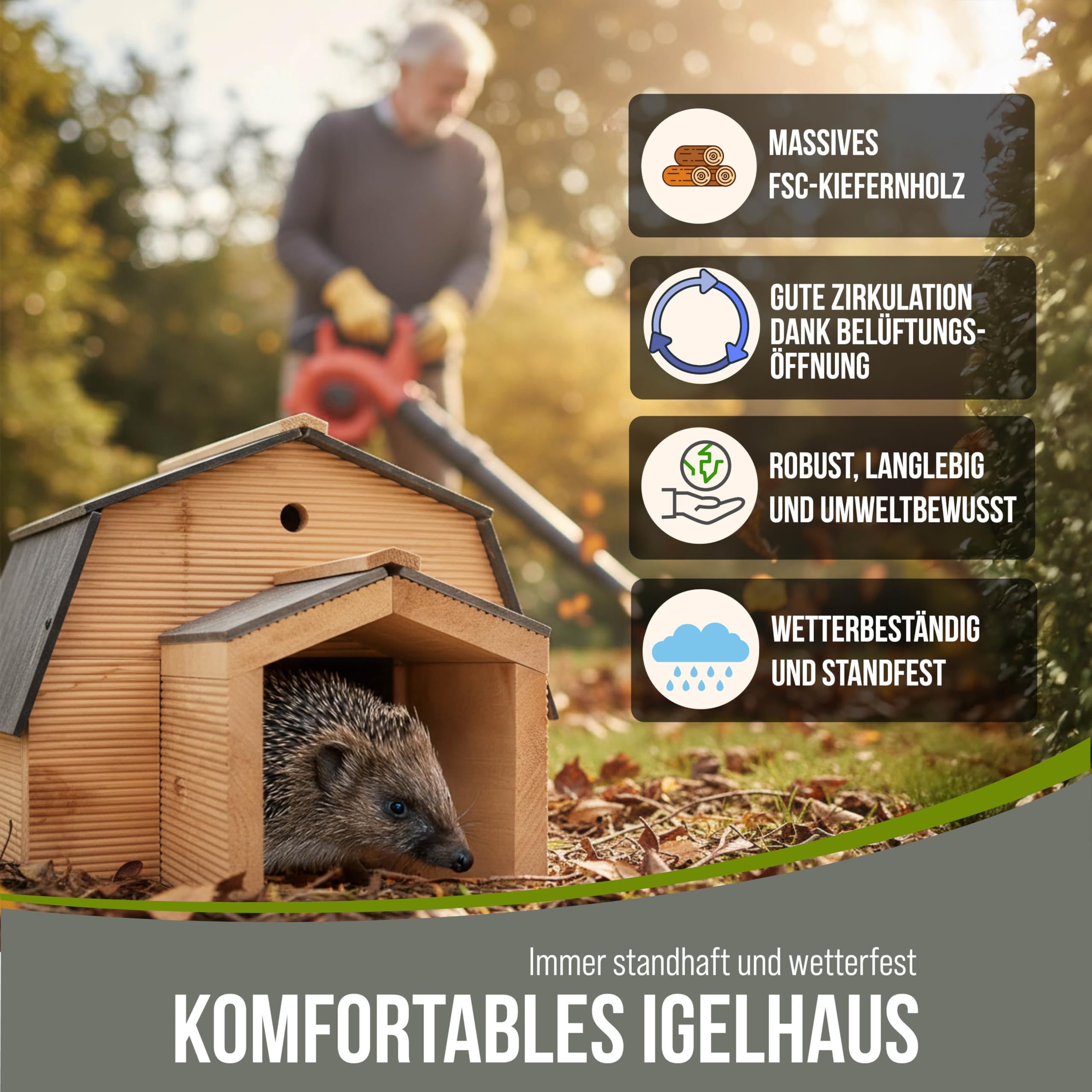 Igelhaus Winterfest Premium Igelfutterhaus Made in Europe Igelhotel Futterhaus Igelhöhle