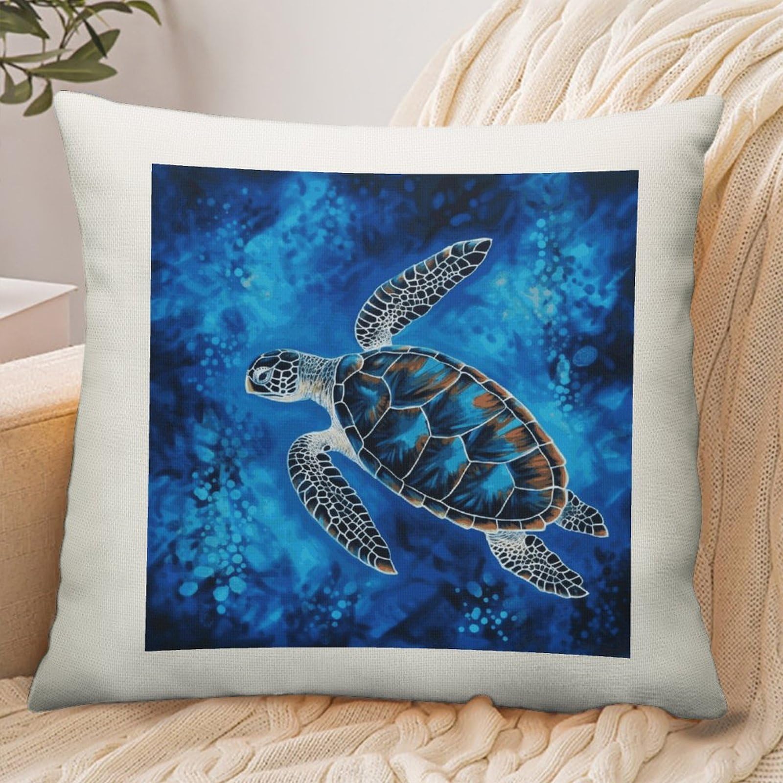 Adfgyerh Style Sea Turtle-Blue Pillow Cover Breathable,Pillowcases Boho Decorative Envelope Closure,Throw Pillow Covers For Beach,Patio,Balcony,Couch Living Room 16 * 16In