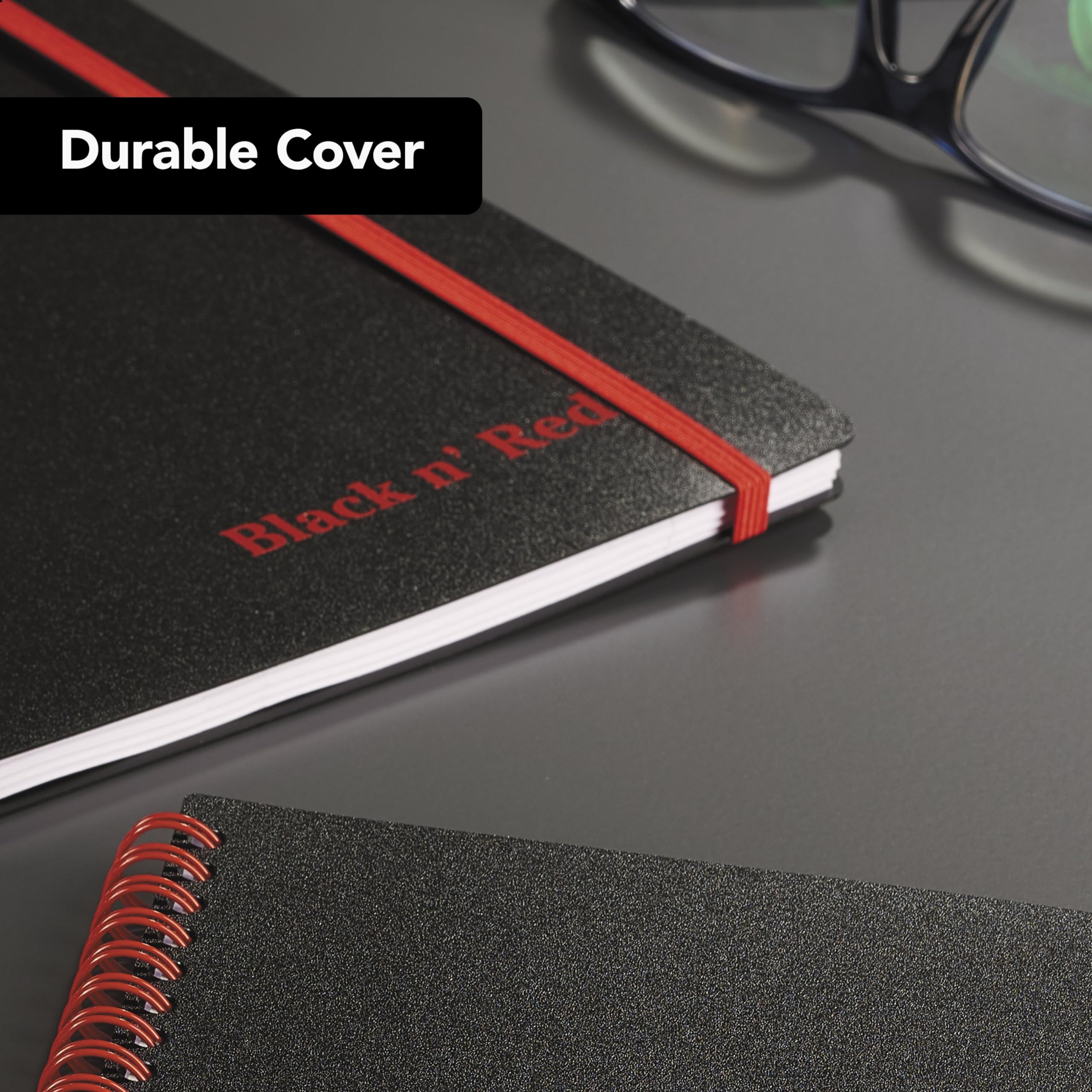 Black N Red Notebook, Business Journal, 11" X 8", 70 Sheets, Ruled, Optik Paper