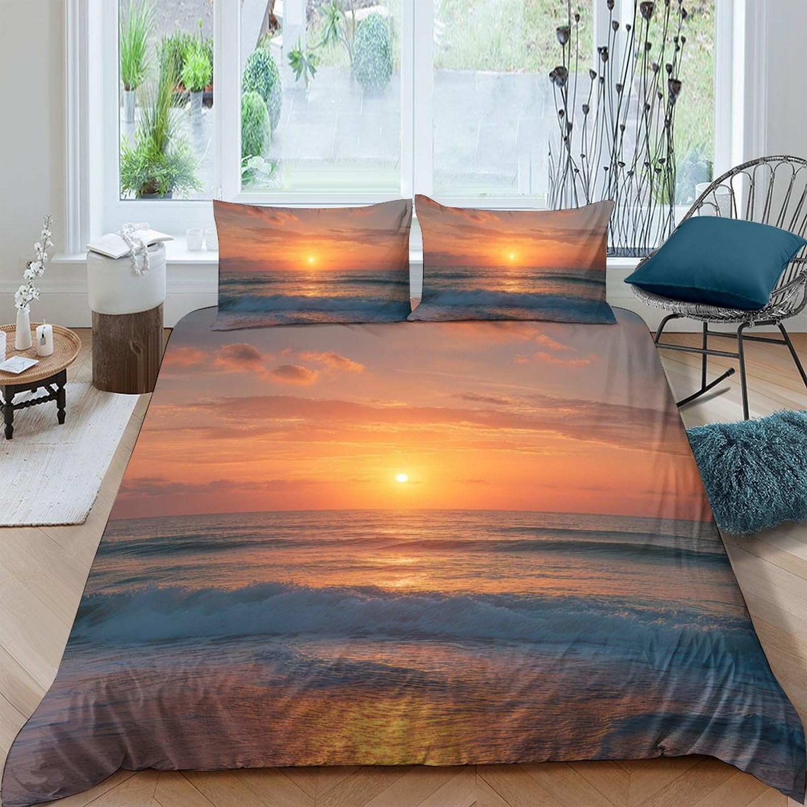 Ctjqhvkz Style-2 3D Printed Sunset Beach Fitted Sheet Microfiber Soft Mattress Cover Ocean Sunrise Bed Sheet For Bedroom Decor Single（135X200cm）