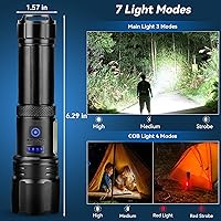 Vista 7 de Linterna LED recargable de alto lúmenes, 99,000 LM, linterna potente súper brillante, luces de flash de alta potencia, linternas de mano