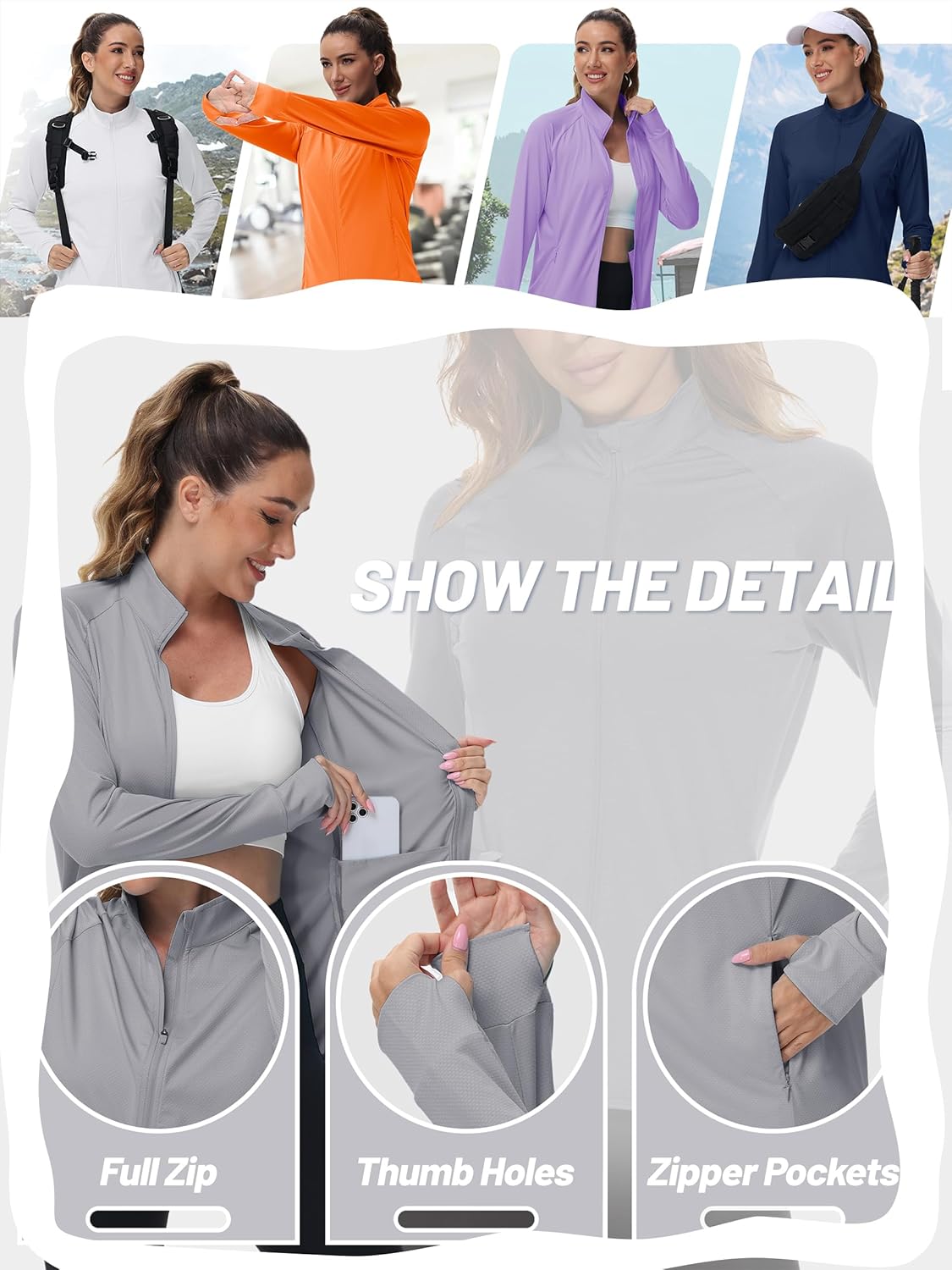 TACVASEN Women's Workout Jackets Lightweight Athletic Jacket Zip Up UPF 50+ UV Protection Long Sleeve Sun Shirt - Image 6