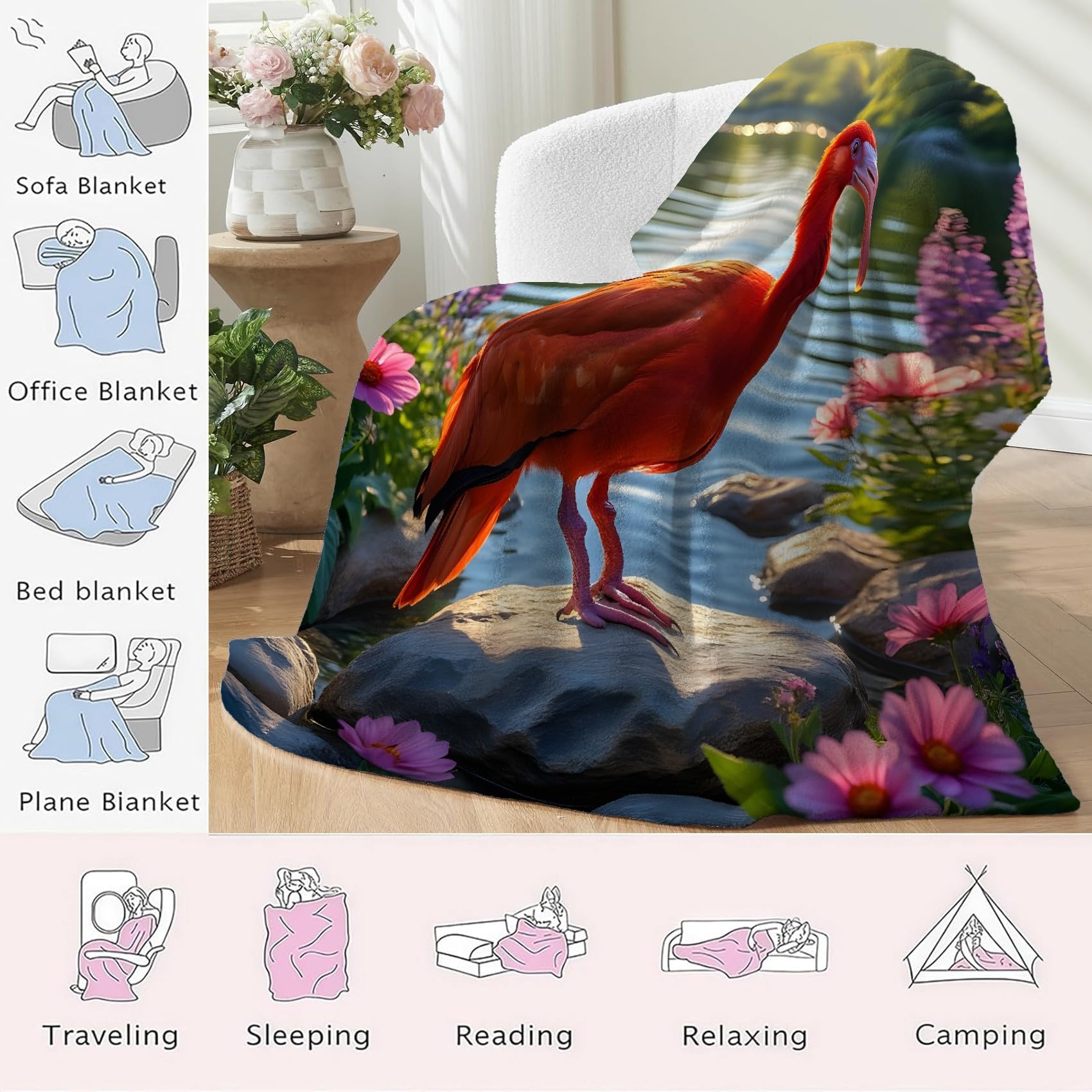 Koc Fioletowy Kwiatowy Koce Ibis Czerwony Koc Łóżko Pojedyncze Ciepłe, Miękkie Koce Sofa Puszysty Flanelowy 180 x 200 cm Na Wszystkie Pory Roku