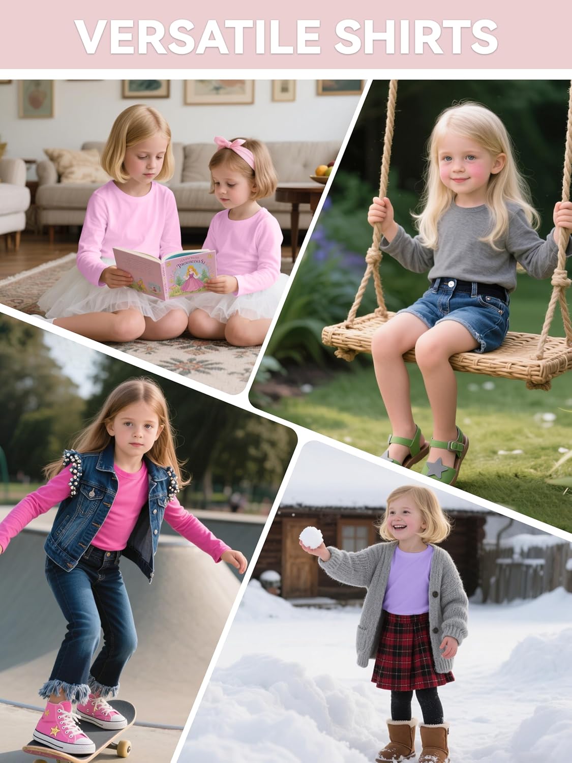 Semois 5 Pack Girls Long Sleeve Shirts Soft Cotton Crewneck Girls' Basic Long-Sleeve T-Shirts Toddlers' Tagless Tees - Image 6