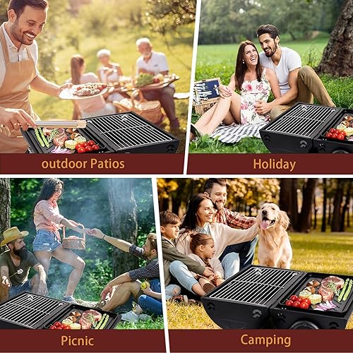 Miniatura 5 de Supernal Parrilla de carbón portátil, parrilla de carbón de mesa, parrilla de barbacoa para cocinar al aire libre, camping, picnic, patio trasero,