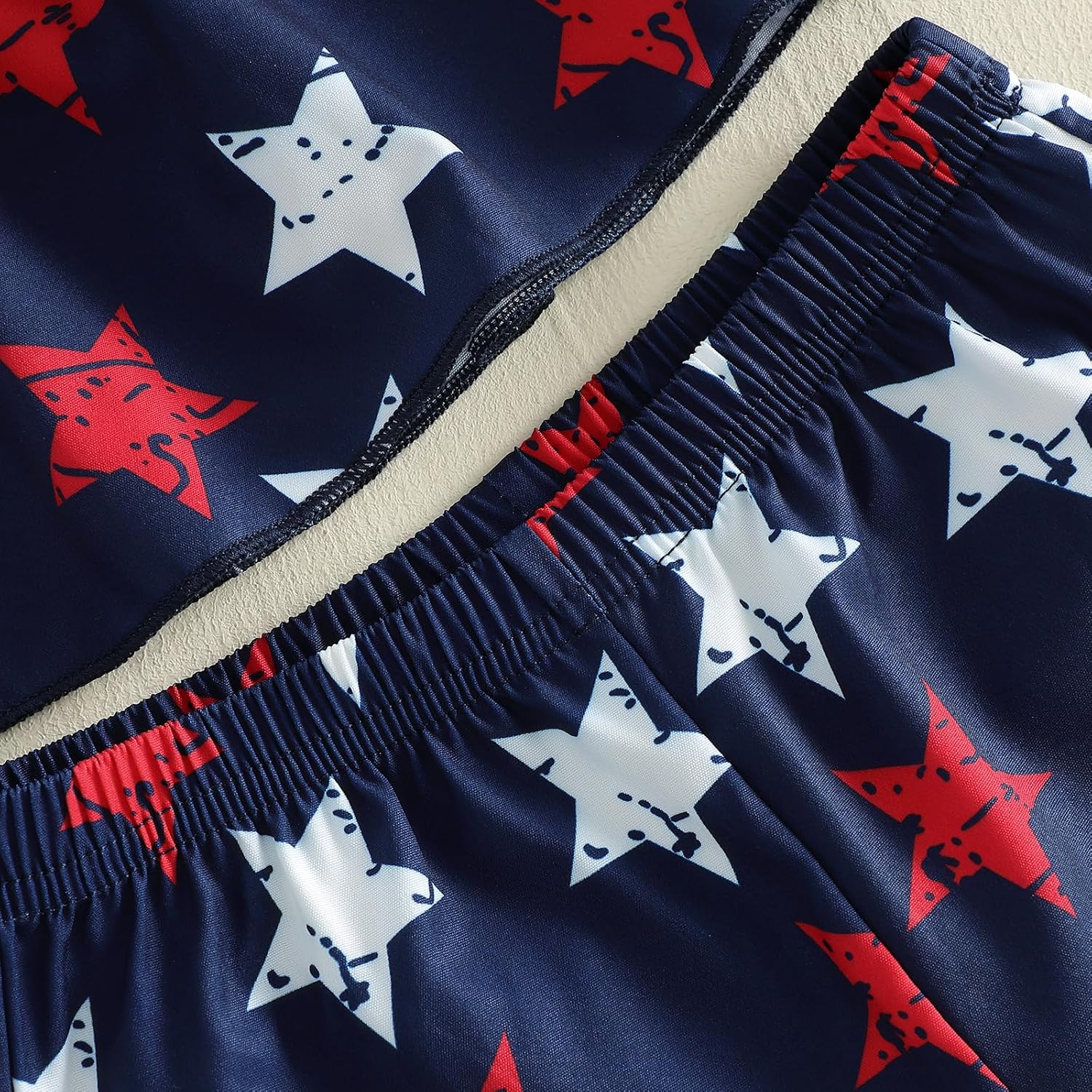 4th of July Baby Girl Outfits Star Print Bows Square Neck Flying Sleeve Tops Shorts Toddler Girl Summer Clothes