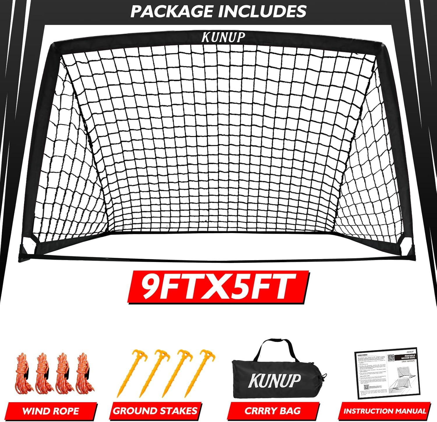 5×3 6x4 9x5 FT Portable Kids Soccer Goal for Backyard, Foldable Soccer Practice Net with Carrying Bag for Toddler Youth Adult Pop Up Soccer Training Equipment Indoor and Outdoor Sports Game