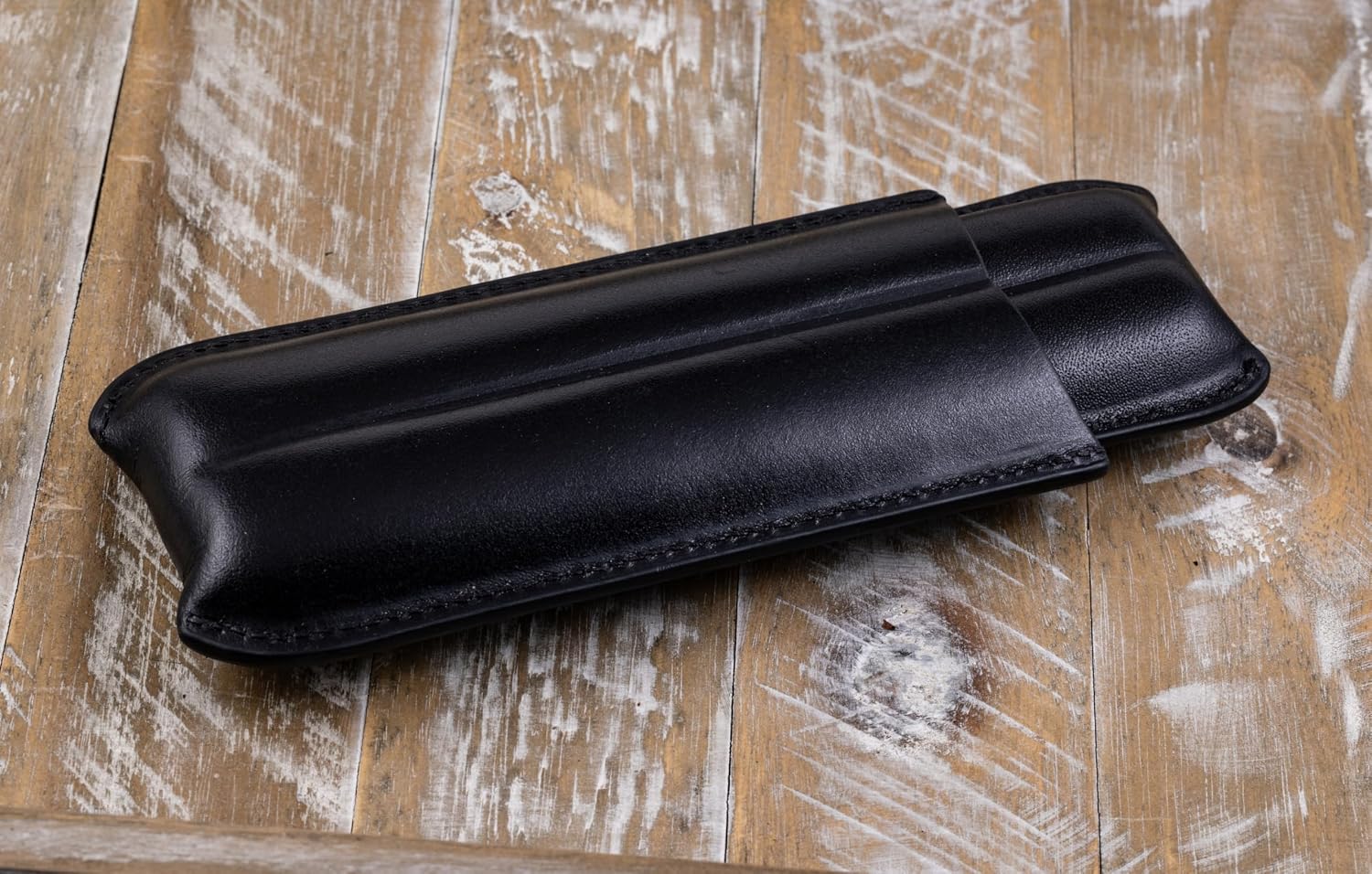 Two Finger PVC Leather Cigar Case - Black
