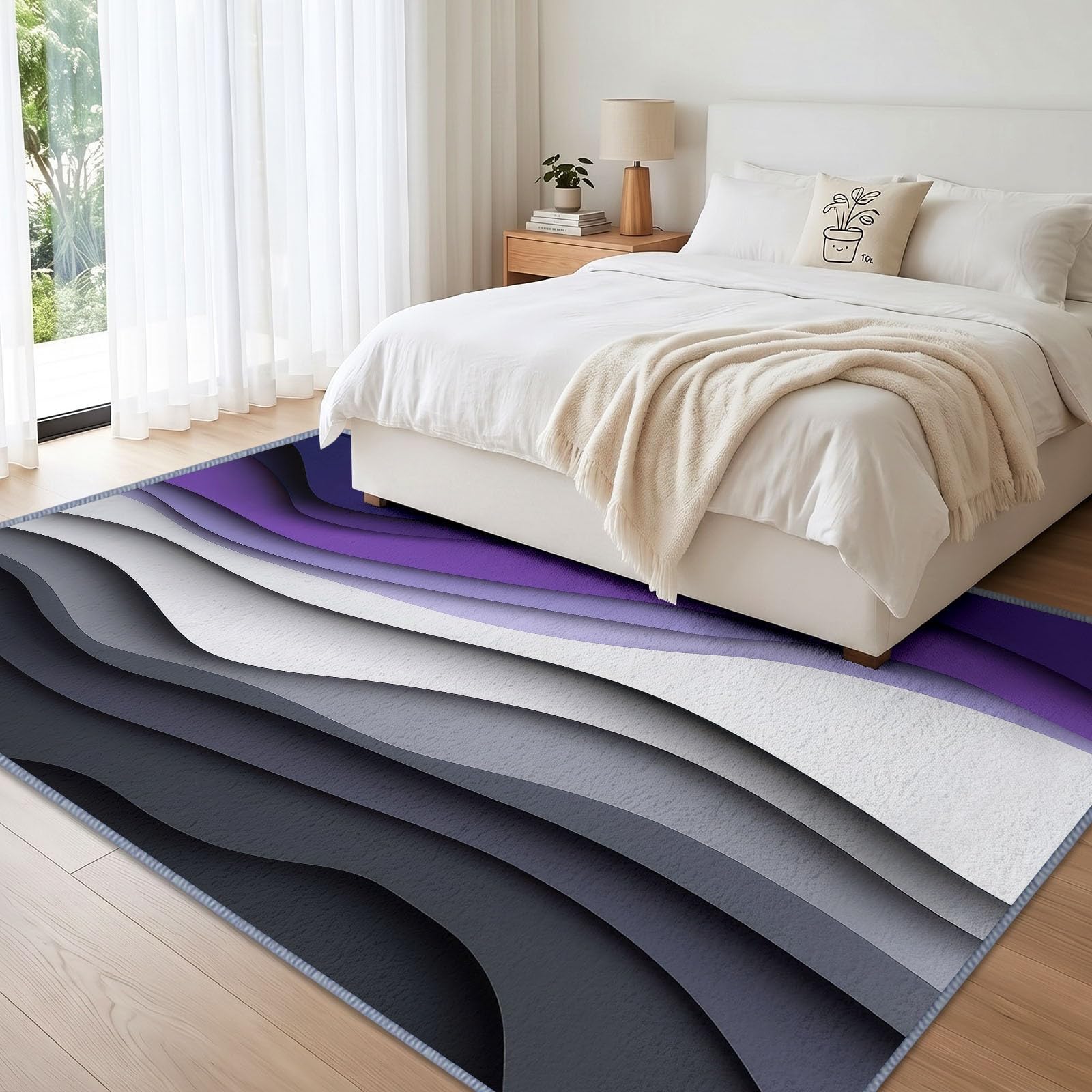 Générique Papiers découpés 3D Tapis, 80 x 150 cm, Vague Couche Dégradé Jaune Gris Décoration Moquette avable Salle de Tapis, Pliable Doux Réduire Bruit Lancer Moquette pour Chambre à Coucher