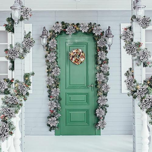 Miniatura 5 de Flores de Pascua artificiales de 5.7 pulgadas con purpurina y clips para árbol de Navidad, decoración de flores de Pascua (búfalo blanco y negro con