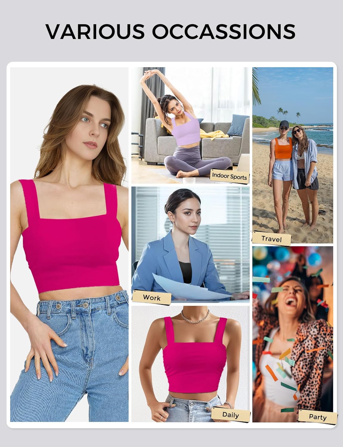 AURUZA Square Neck Tops for Women, Sleeveless Crop Tops Women, Sexy Cropped Double Layered Tank Tops, Womens Basic Tops - Image 6