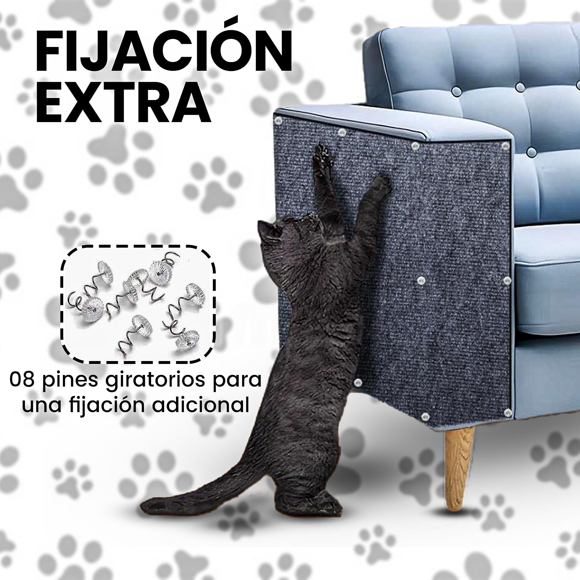 300cm x 40cm Rascador Gato + Pines de fijación. Alfombra rascador para Gatos con Autoadhesivo. Protector Sofa Gatos arañazo. Rascador Gatos Sofa (Gris). Ideal para Sofás, Paredes y Muebles DIY.