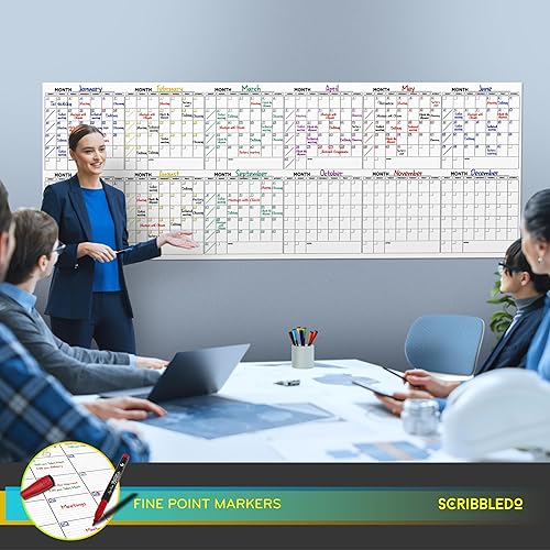 Miniatura 5 de Agenda mensual extragrande de borrado en seco de 100 x 36 pulgadas, calendario de pizarra blanca de 12 meses, incluye 6 marcadores de pizarra blanca