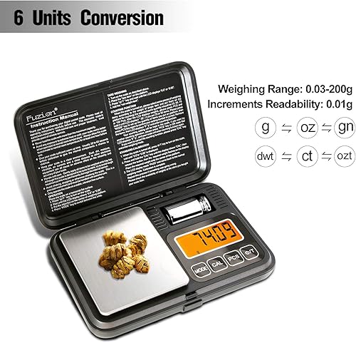 Miniatura 10 de Fuzion Báscula digital de bolsillo, escala de gramos, mini báscula de 6 unidades de joyería con pantalla LCD, función de tara para alimentos, joyas,