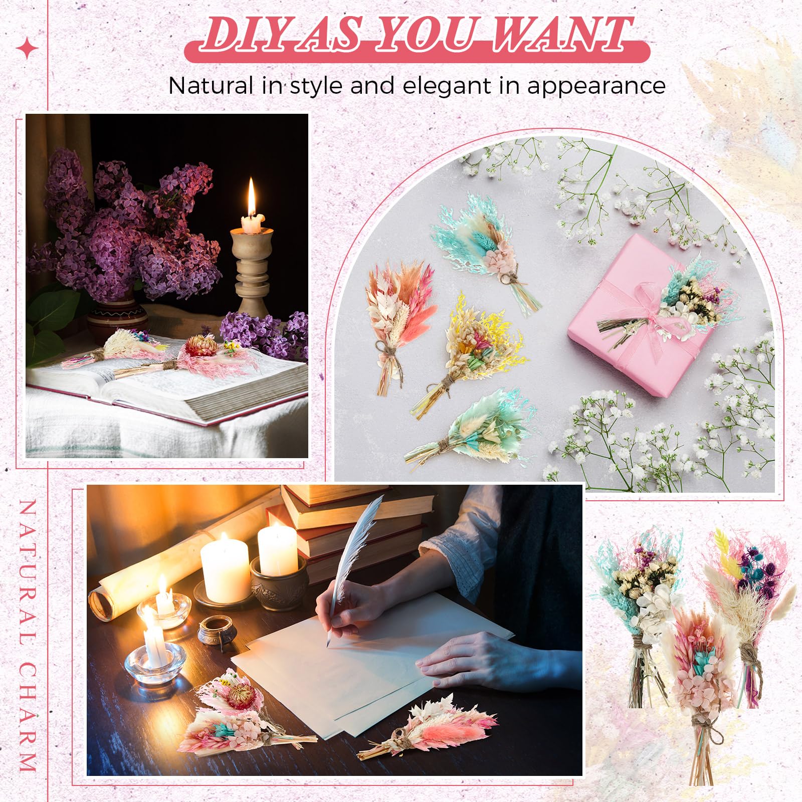 Layhit Boho-Trockenblumenstrauß, Mini-Hochzeit, handgefertigt, Trockenblumen, Dekoration für Vasen, Basteln, Foto-Boutonniere für Männer, Blumenpflanze für Brautjungfer, Geschenk