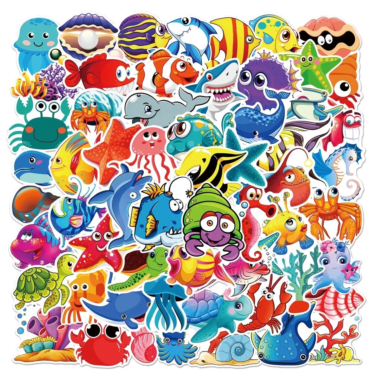 Hntr Sea Life Hntr® Stickers | 50 Fish Stickers For Under The Sea Creation | Perfect For Scrapbooks, Journals & Ocean-Themed Crafts