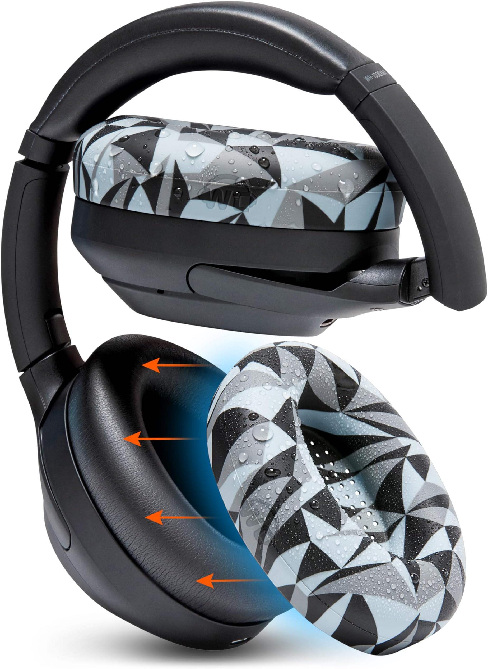 WC SweatZ XM4 - Patented Protective Earpad Sweat Covers for Sony WH1000XM4 by WC | Silicone Ear Covers for Sony WH-1000XM4 Headphones | Sweatproof & Easily Washable | Geo Grey