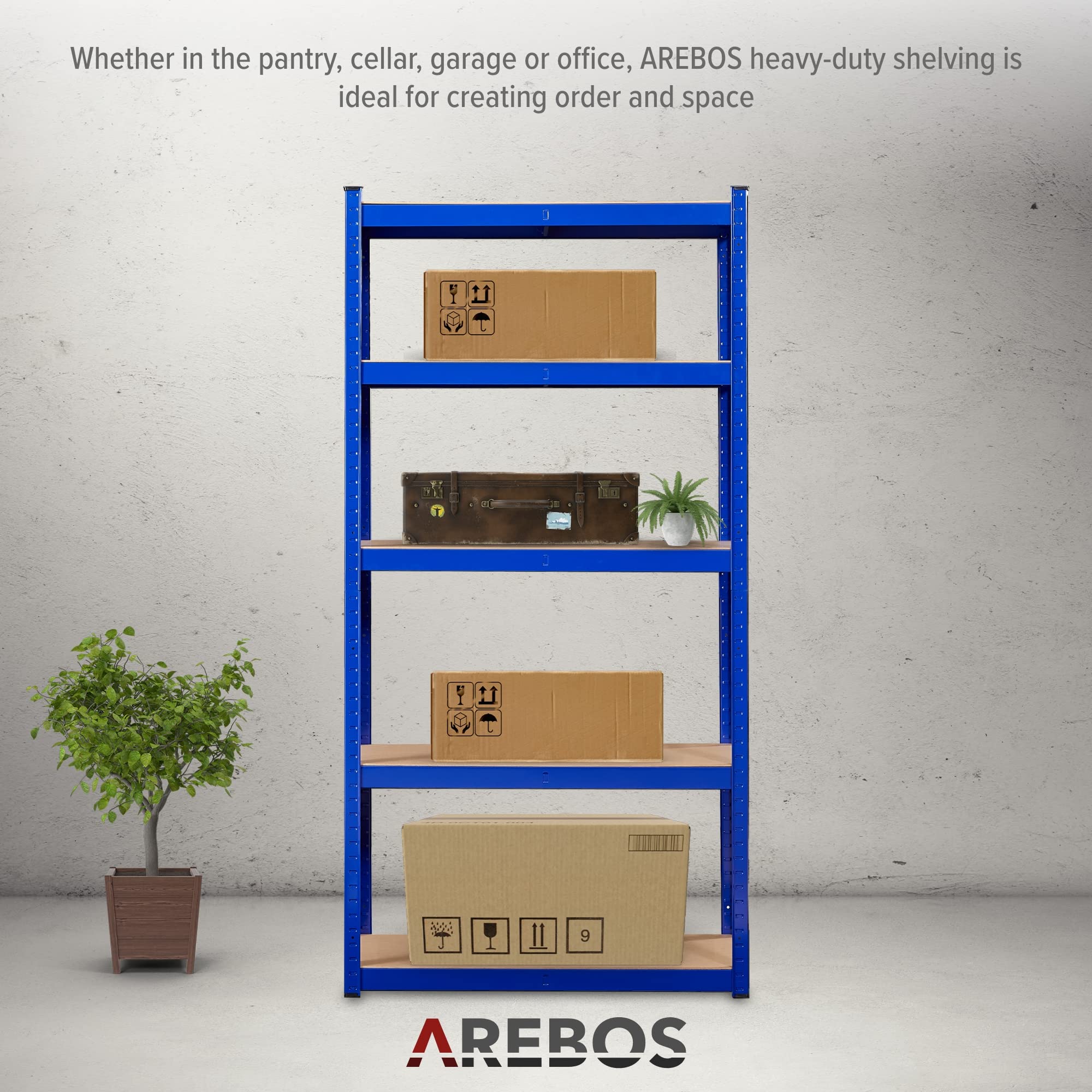 Arebos Stellingkast voor zware lasten | keldereg/metaal | 75 x 45 x 180 cm | 875 kg draagvermogen | eenvoudige montage door steeksysteem en zonder schroeven