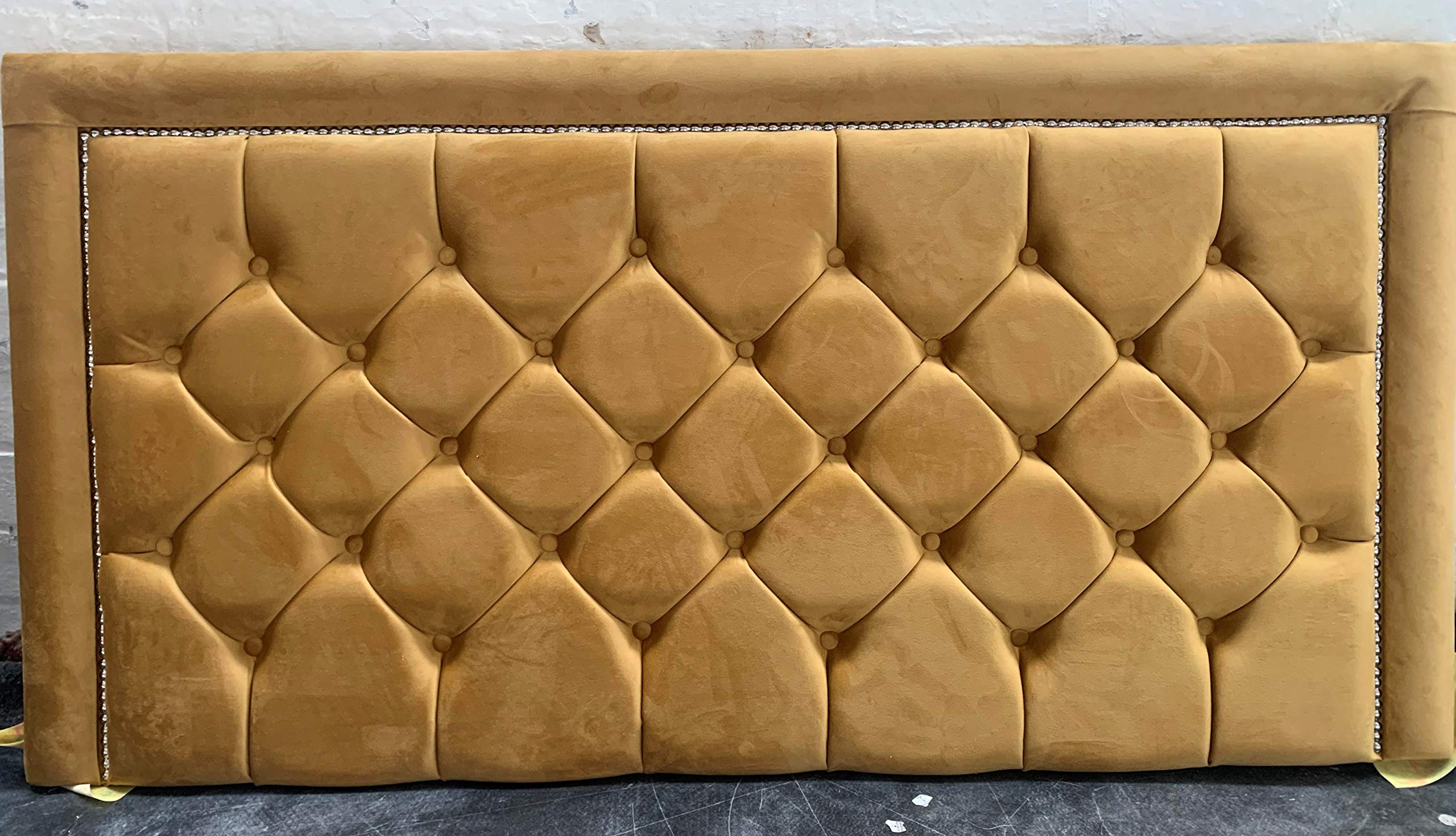 mm08enn Beautiful Bed Headboard ATN Bumper Studded Buttoned in Soft Plush Fabric 26" Height (4ft6 Double, Baby Pink Plush Fabric)