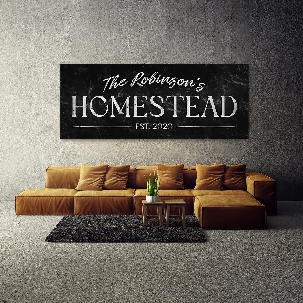 Cartel personalizado de mármol negro con nombre familiar para casa de campo, porche, patio, apellido establecido, decoración del hogar, arte de pared, pintura grande, 40 x 16 pulgadas, lienzo sentido