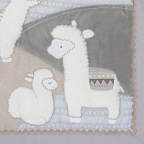 Miniatura 7 de NoJo Mama's Little Llama - Juego de ropa de cama para cuna de 4 piezas, color gris, blanco y carbón, edredón, sábana para cuna, volantes y