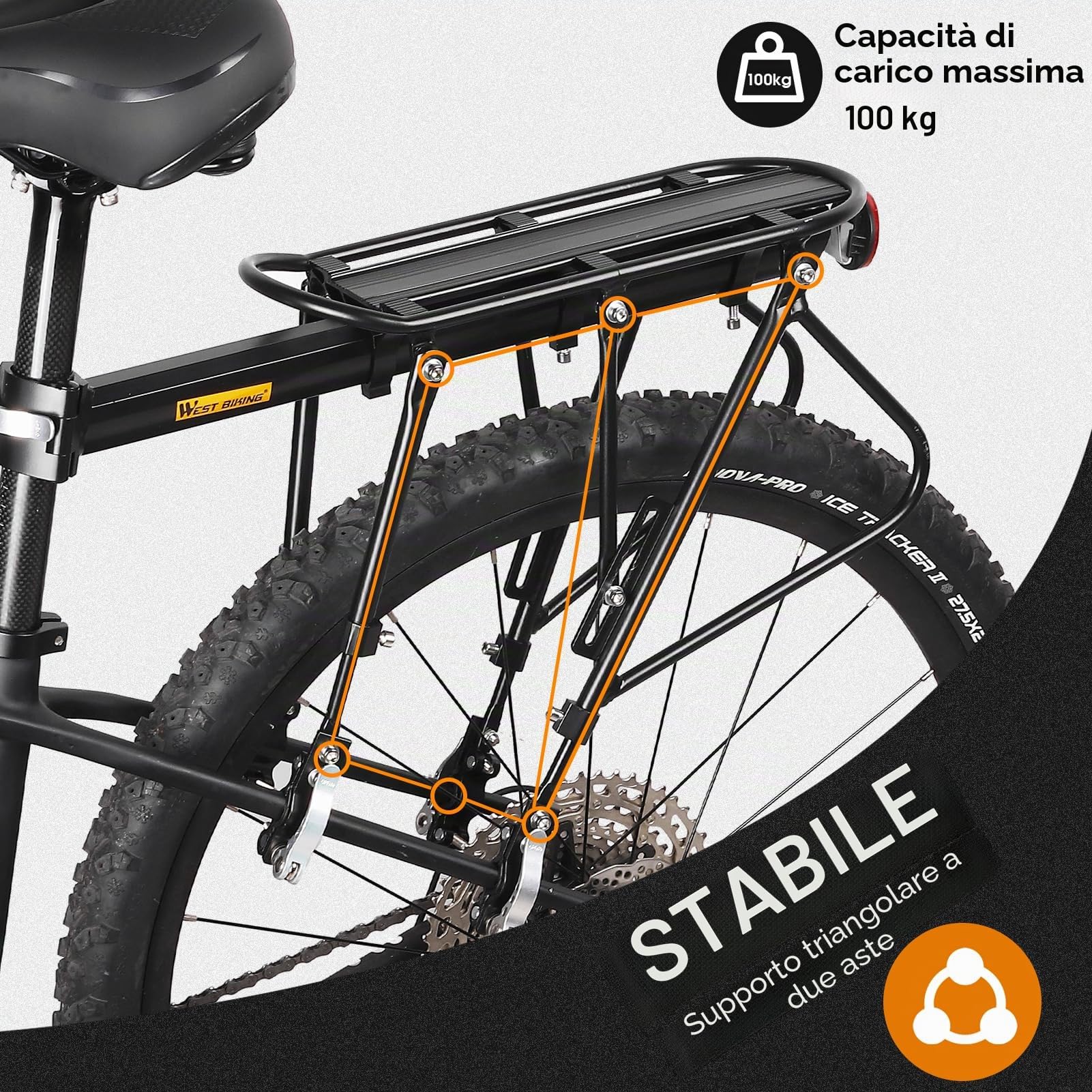 Portabici posteriore con cestino, completo a sgancio rapido per bici posteriore/carico/portabagagli con rete di carico e cinghie, cestino posteriore per bicicletta per la maggior parte delle bici ed