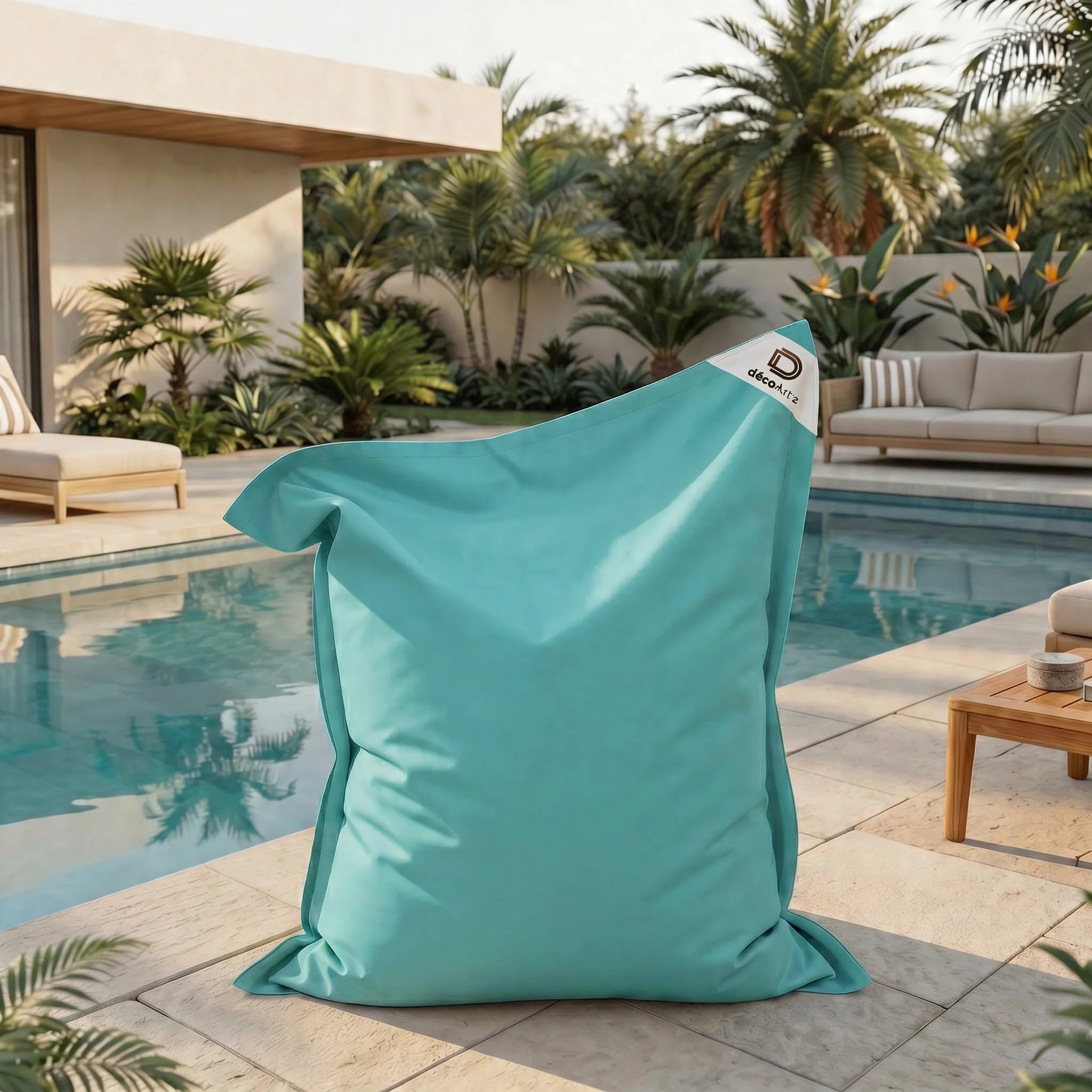 Puff Gigante XXL - 140x180 cm - Interior y Exterior - Desenfundable - DÉCO Arts (Azul Caribe)