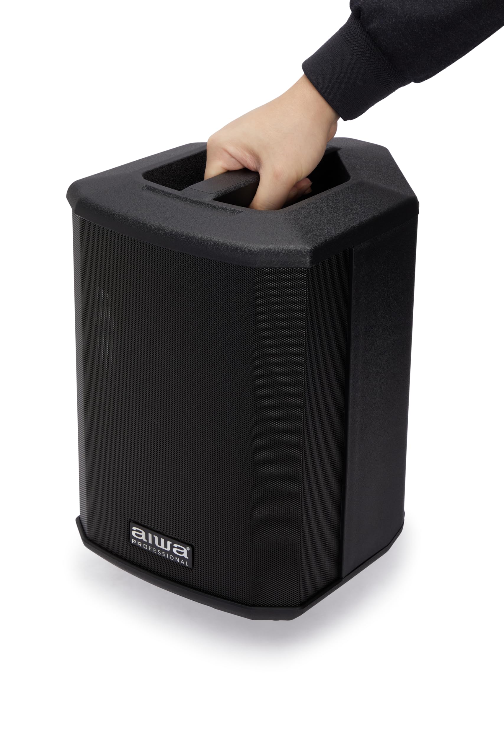 AIWA AX-1PRO Altavoz Activo portátil con batería, 100 W RMS con DSP, Bluetooth 5.0 TWS, 3 Canales de Mezcla, 106 dB, entradas XLR/Jack, USB, Vaso para Soporte de 35 mm