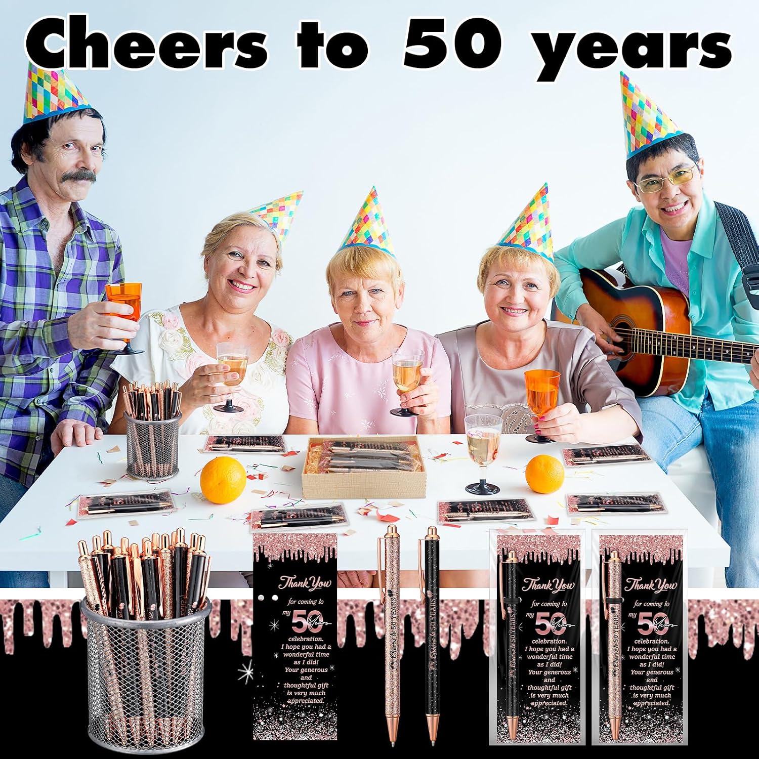 Sayglossy 30 Sets 50th Birthday Supplies for Guests Include 30 Cheers to 50 Years Ballpoint Pens with 30 Thank You Cards 50 OPP Bag and 50 Twist Ties Office Birthday Anniversary Party Favors