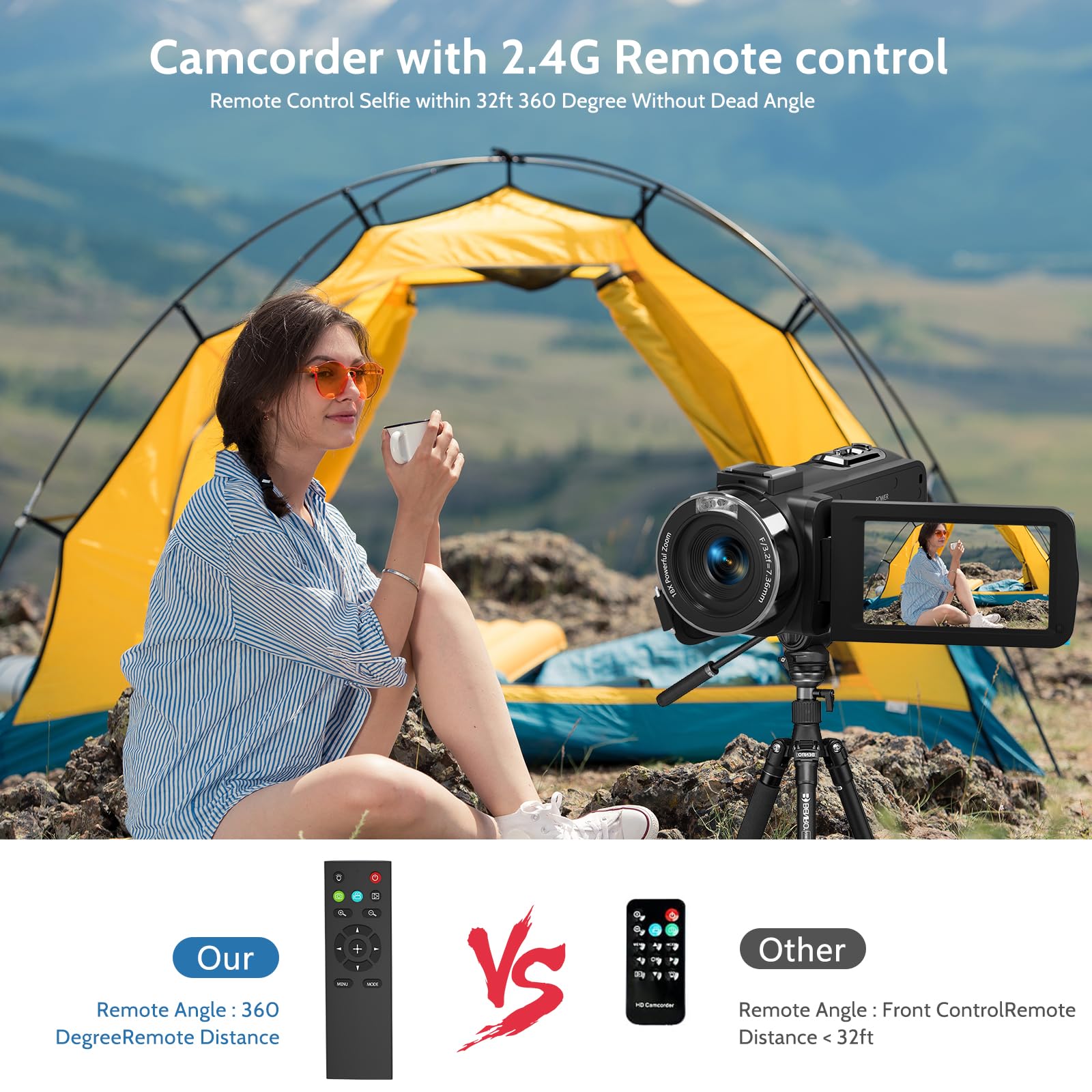 VETEK Videocamera 6K 64MP UHD WiFi Vlogging Telecamere per YouTube Zoom digitale 18X Visione notturna IR 3.0 '' Touch Screen Camcorder con scheda da 32 GB, microfono, telecomando, due batterie