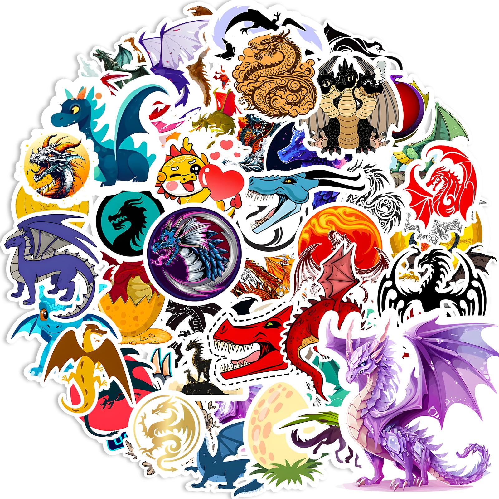50Pcs Magical Dragon Stickers for Water Bottle Vinyl Waterproof Pterosaur Fantasy Dragon Decal for Laptop Scrapbookings Dragons Party Favor Ideal
