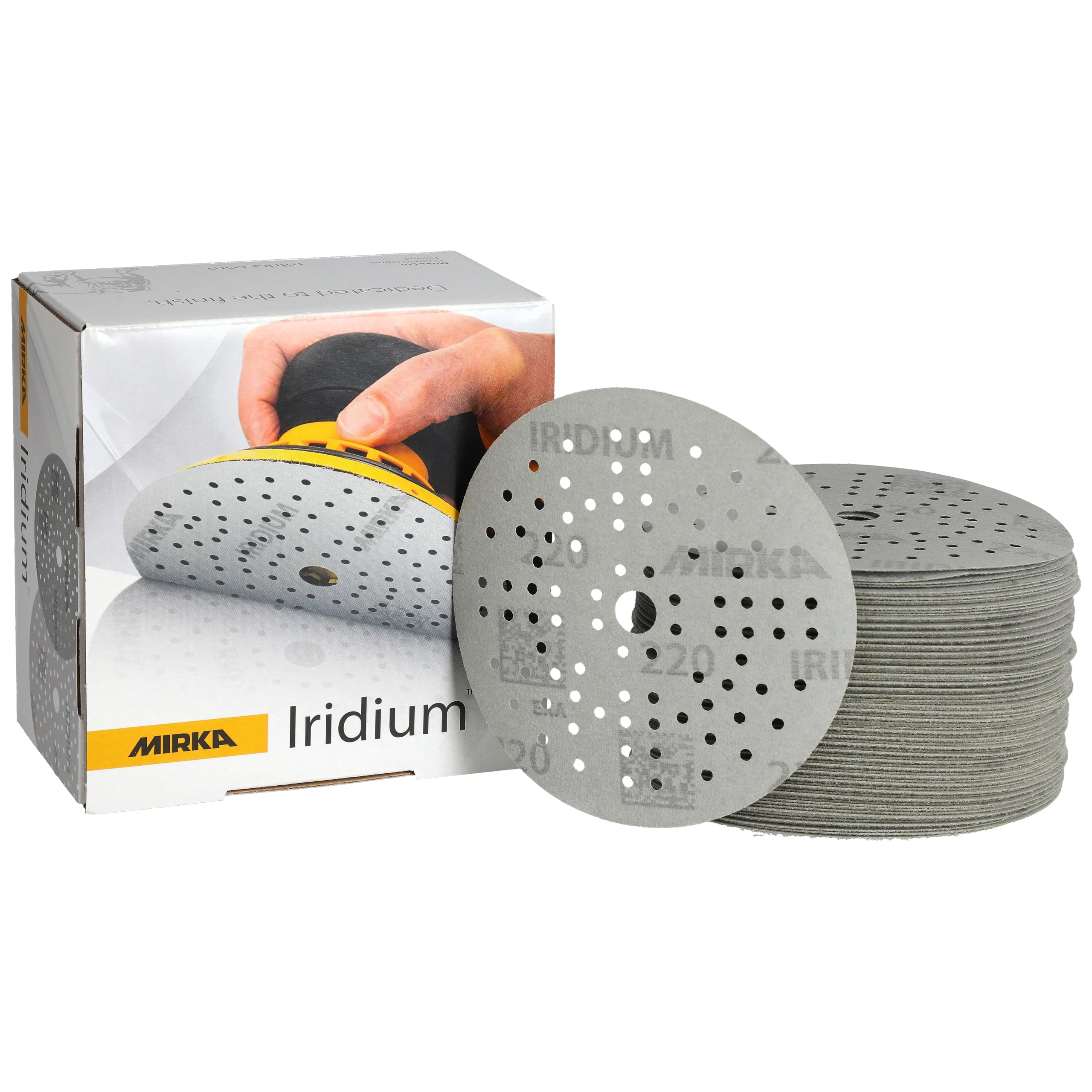 Mirka Iridium Premium Sandpaper 125mm Hook & Loop 220 Grit 100 pcs