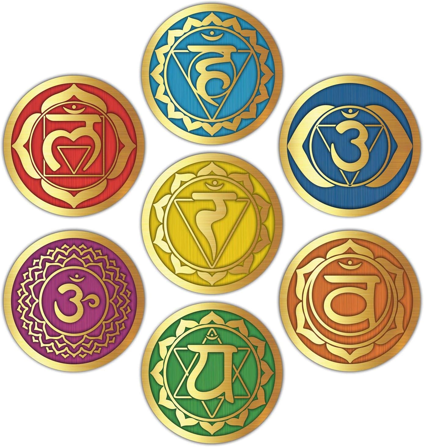 Seven Chakra Wall Stickers - (Set of 7) 6" Large Round Vinyl Decals for Yoga Meditation Room Art Decor