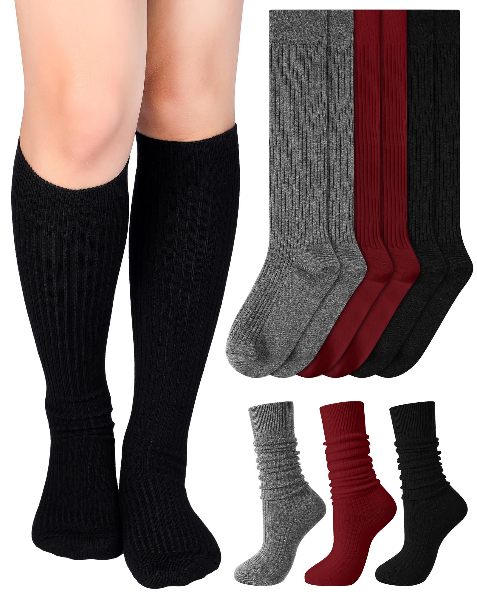 Shihanee 3 Pairs Ribbed Knee High Socks for Women Winter