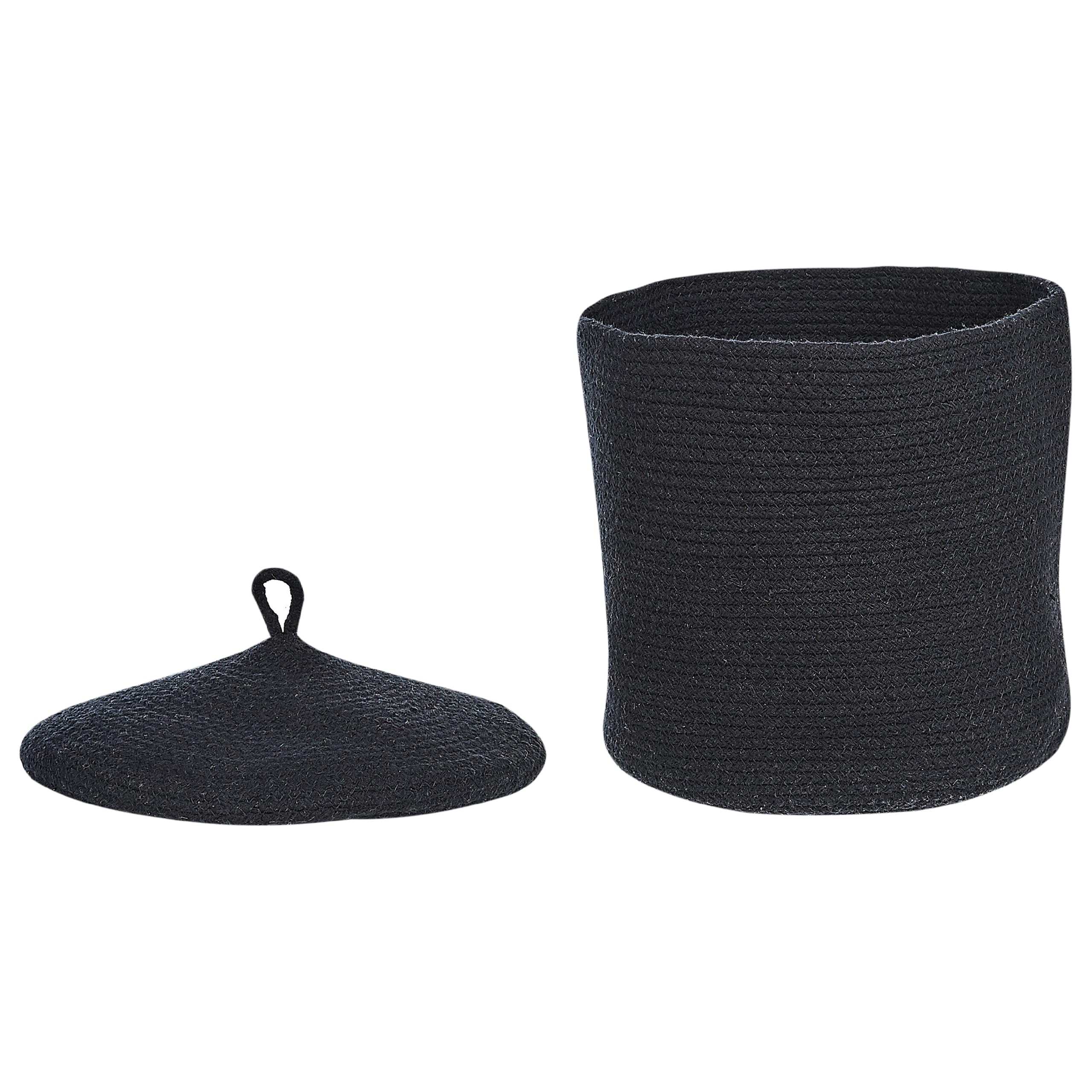 Korb 2er Set Baumwolle schwarz geflochten mit Deckel Boho-Design Silopi