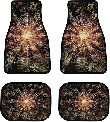 Horoscope-Pattern Car Front/Rear Floor Mats 4 Pieces Set, Rubber Non Slip Backing Washable, Automotive Carpet Interior Decortaive, for Sedan,Vans,Sedan,RV.
