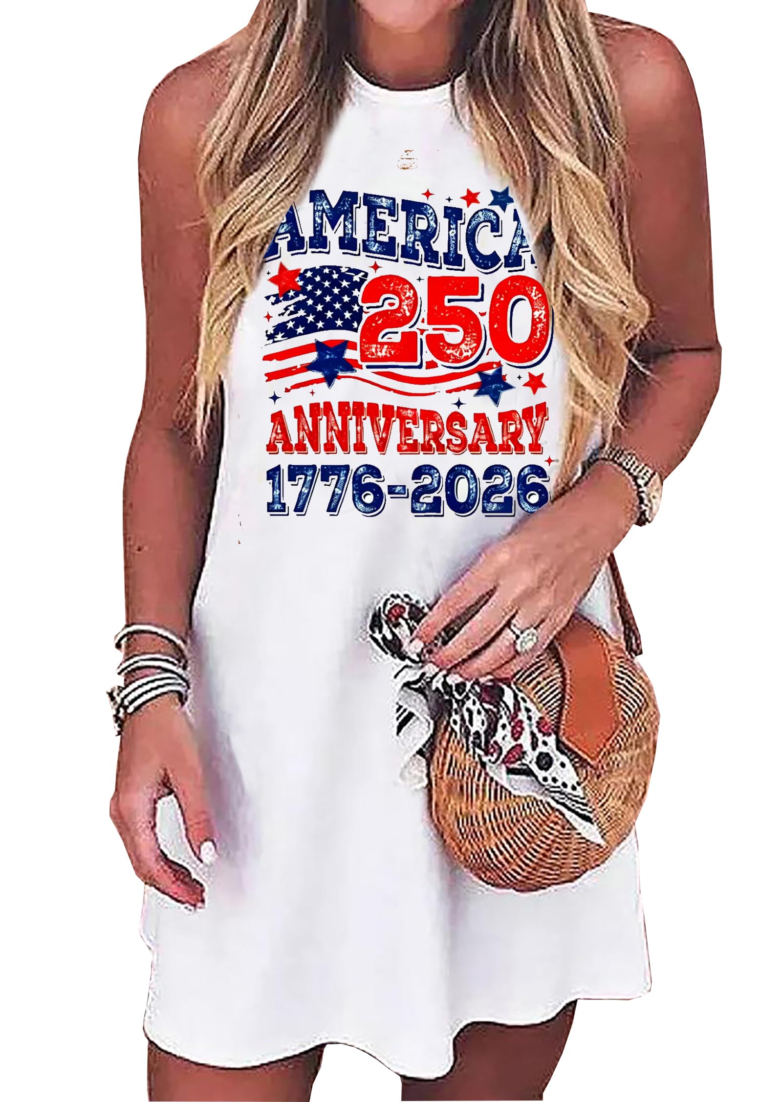 American Flag Tank Dress for Women 4th of July Patriotic Graphic Sleeveless Mini Dress Casual Vacation Short Dresses