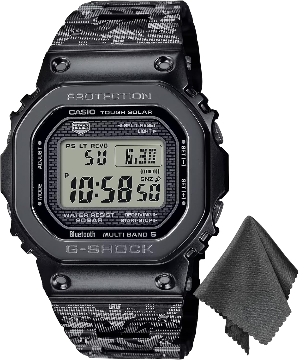 G-Shock Watch Eric Haze Design Bundled with OSP Cleaning Cloth - Black, 49mm - Casio Watch Men, Made in Japan, 200 M. Water Resist, Smartphone Link