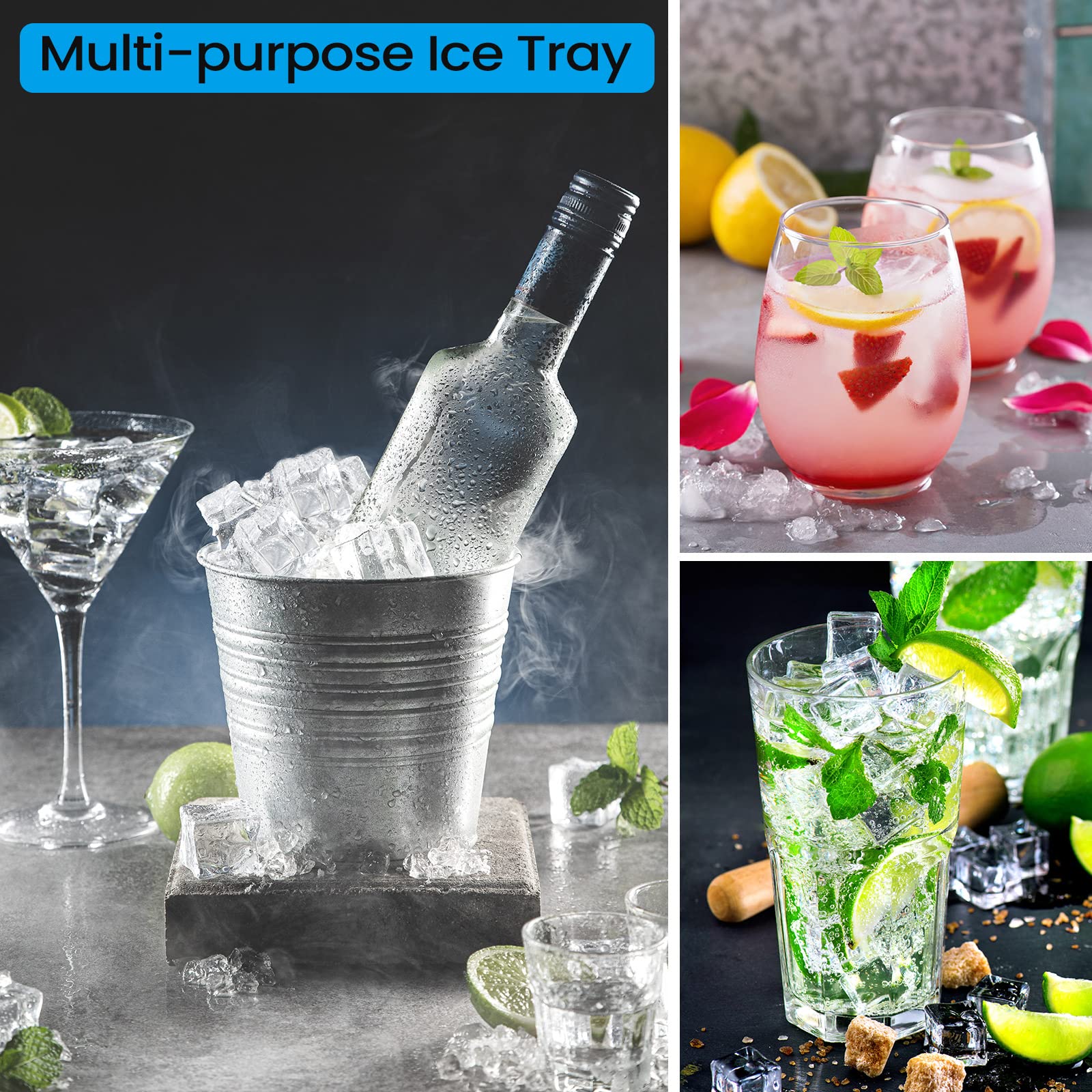 18 Stück Silikon-Eiswürfelformen mit Deckel, 24 Mulden, quadratische Eiswürfelformen, einfaches Herausnehmen, stapelbare Eiswürfelform für Cocktail-, Whiskey-Getränke