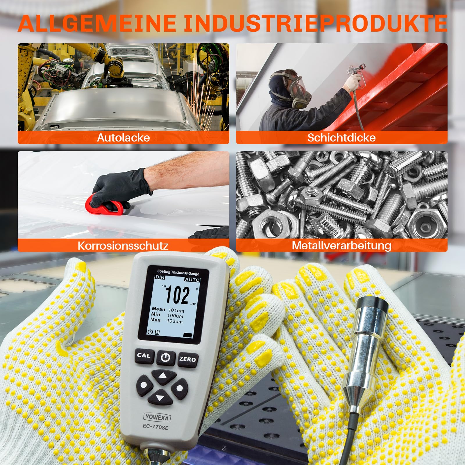 Lackmessgerät auto EC-770SE Schichtdickenmessgerät mit Externer Sonde, Automatische Erkennung mit Speicher für 2000 Messwerte, Lackdickenmessgerät für auto Messbereich 0-2000μm