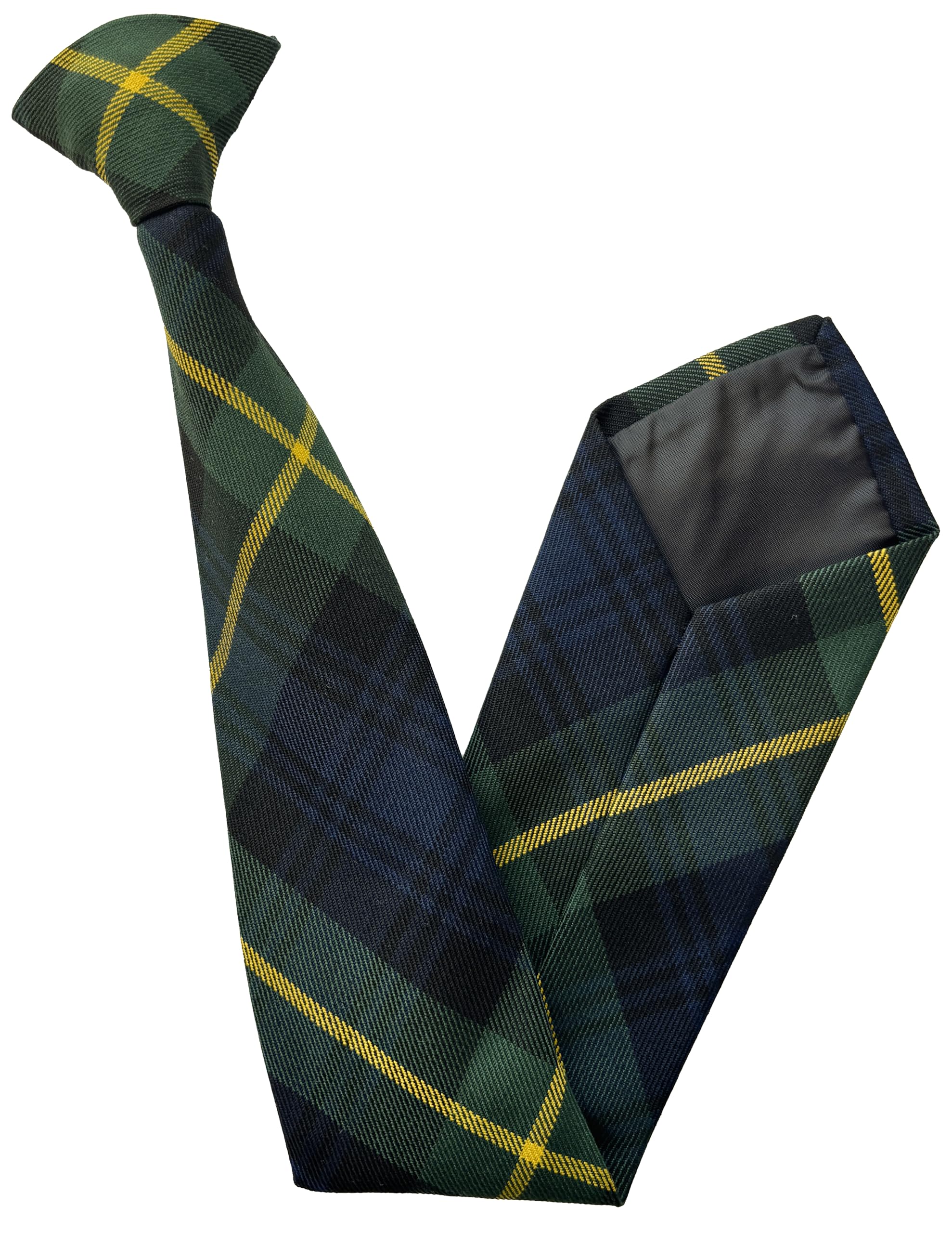 Great British Tie Club Men's Navy Blue, Green, Black Gordon Universal Tartan Check Clip On Neck Tie