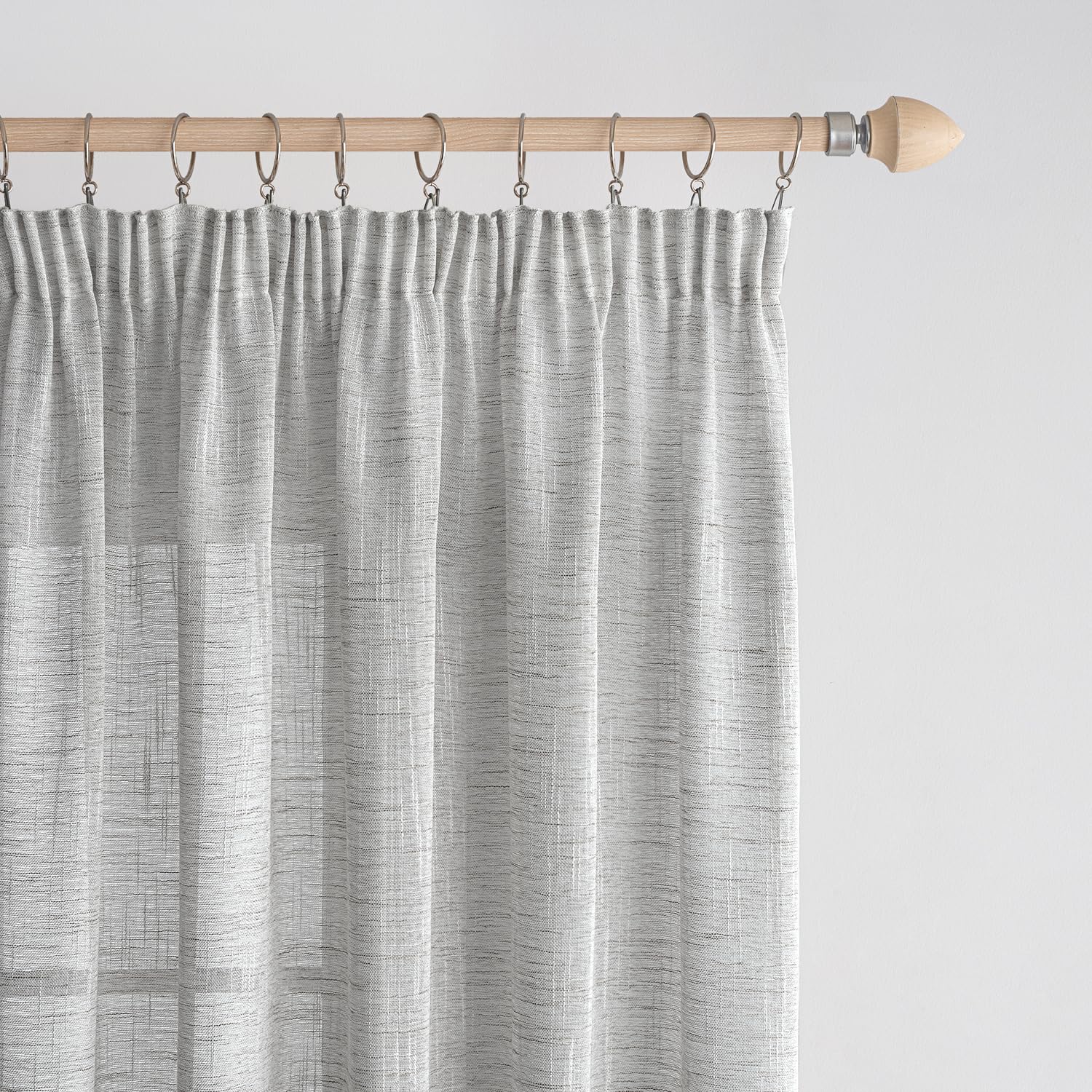 EMEMA Cortinas de Gasa de Lino Transparente con Cinta de Volantes, Cortinas de Lino Transparente, Juego de 2 Cortinas para Ventana, Cortinas Decorativas para Dormitorio 140 x 245cm Blanco Gris