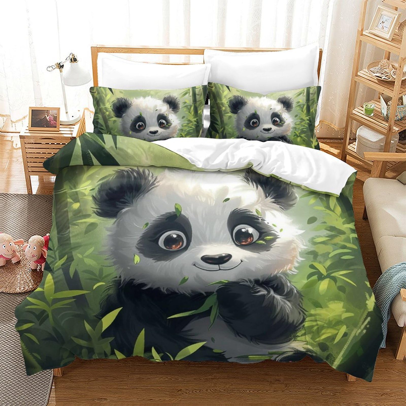 Housse de couette panda 3D 200x200 cm avec 2 taies d'oreiller